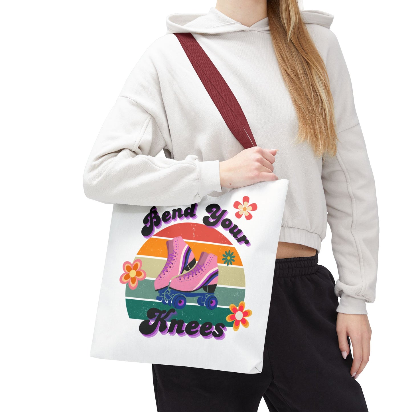 Unisex Retro Vibes Bend Your Knees Skate Day Tote Bag - White
