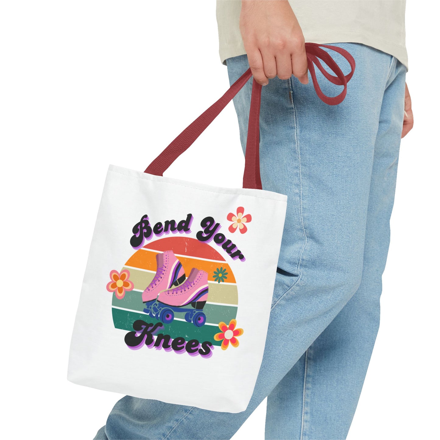 Unisex Retro Vibes Bend Your Knees Skate Day Tote Bag - White