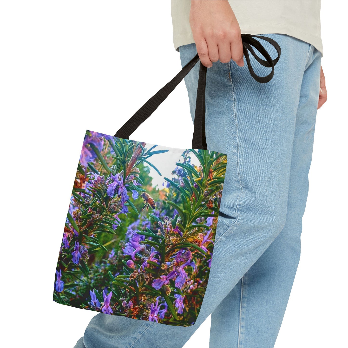 Garden Themed Bee and Rosemary Tote Bag