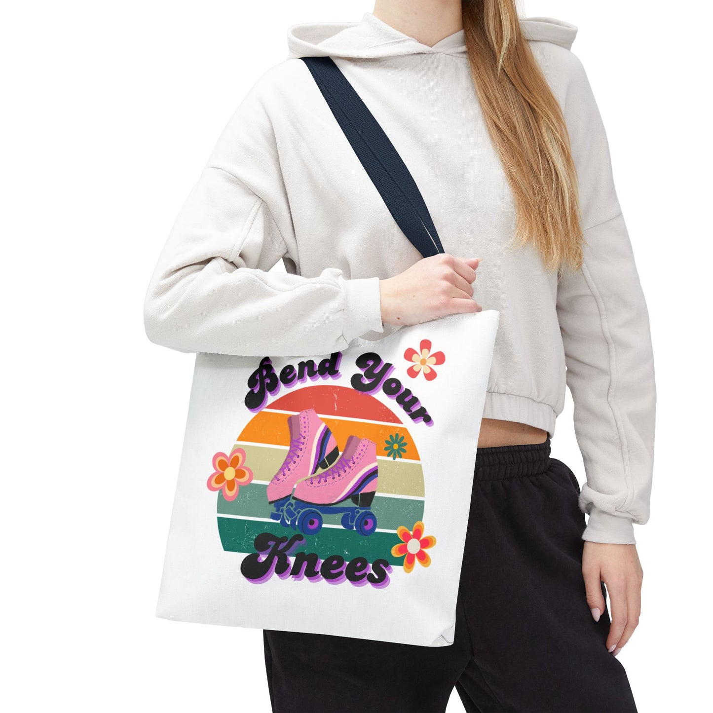 Unisex Retro Vibes Bend Your Knees Skate Day Tote Bag - White