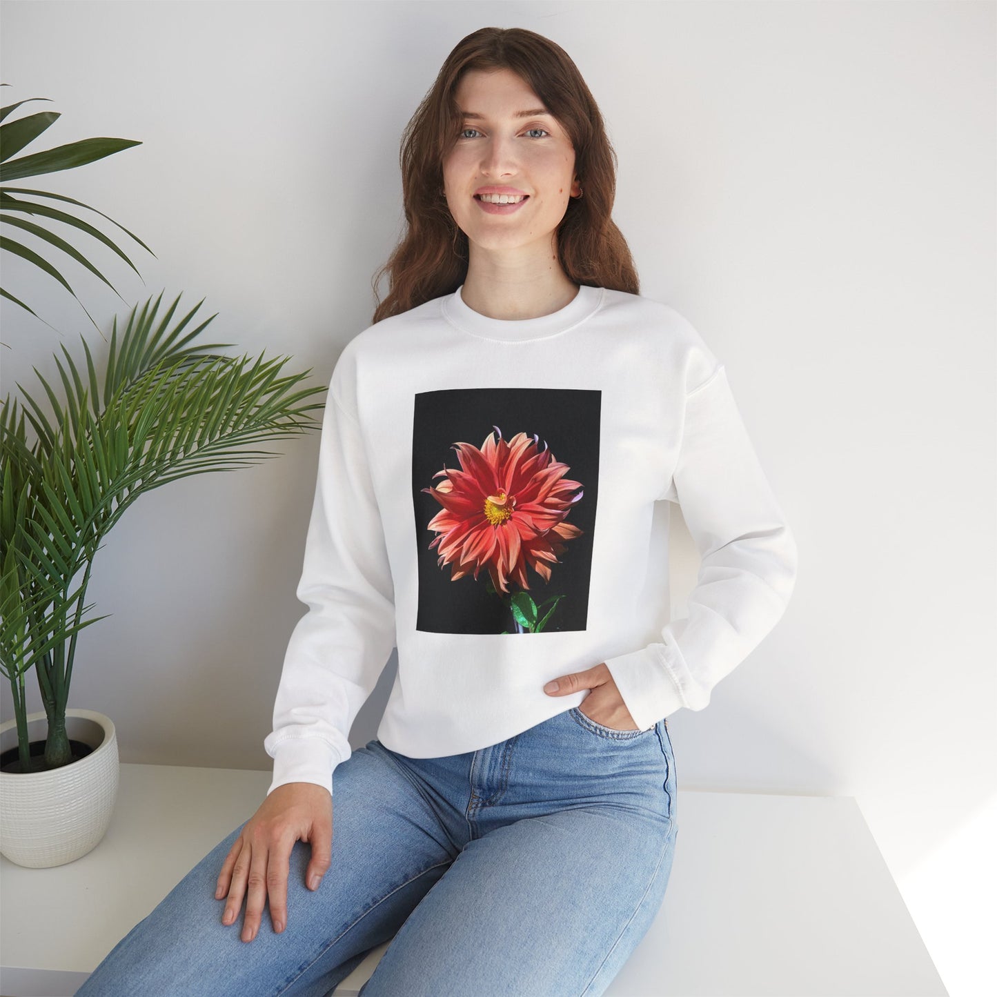 Unisex Heavy Blend™ Crewneck Dahlia Flower Sweatshirt