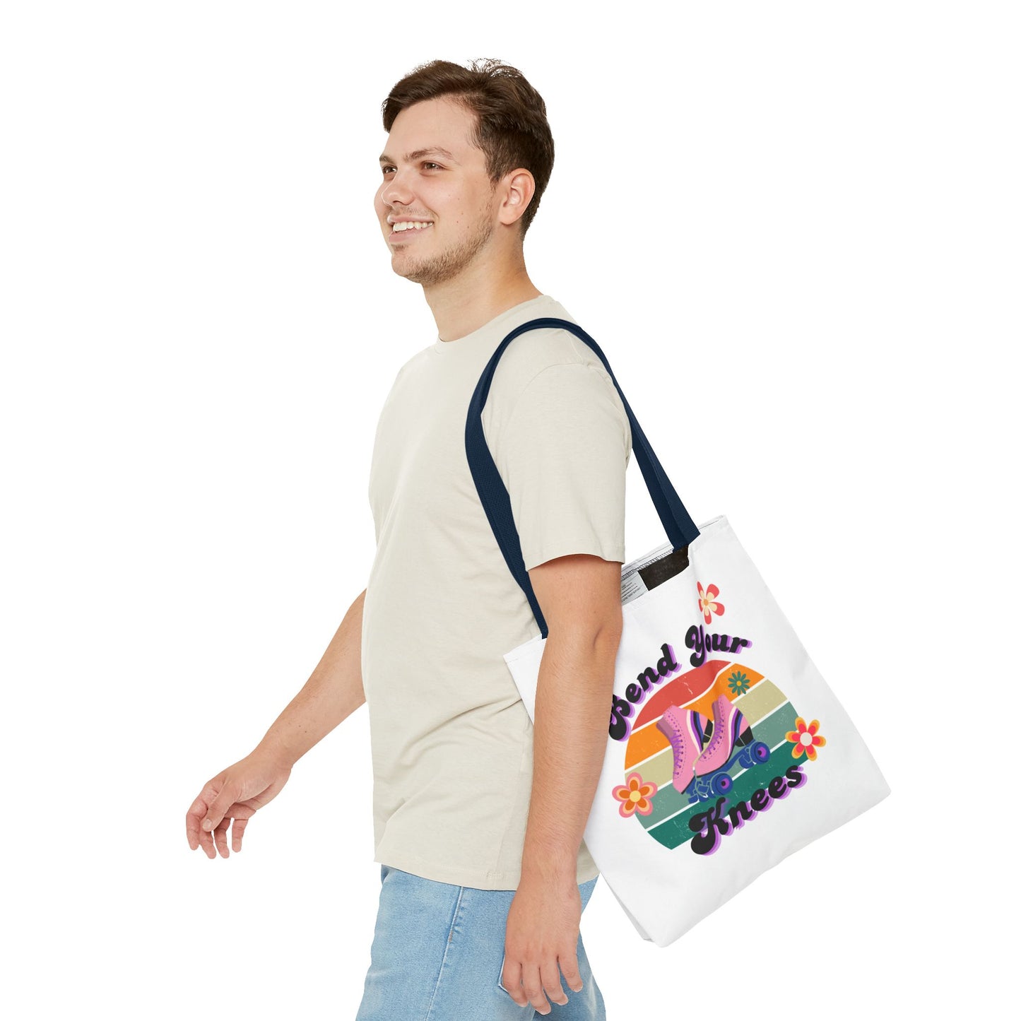 Unisex Retro Vibes Bend Your Knees Skate Day Tote Bag - White