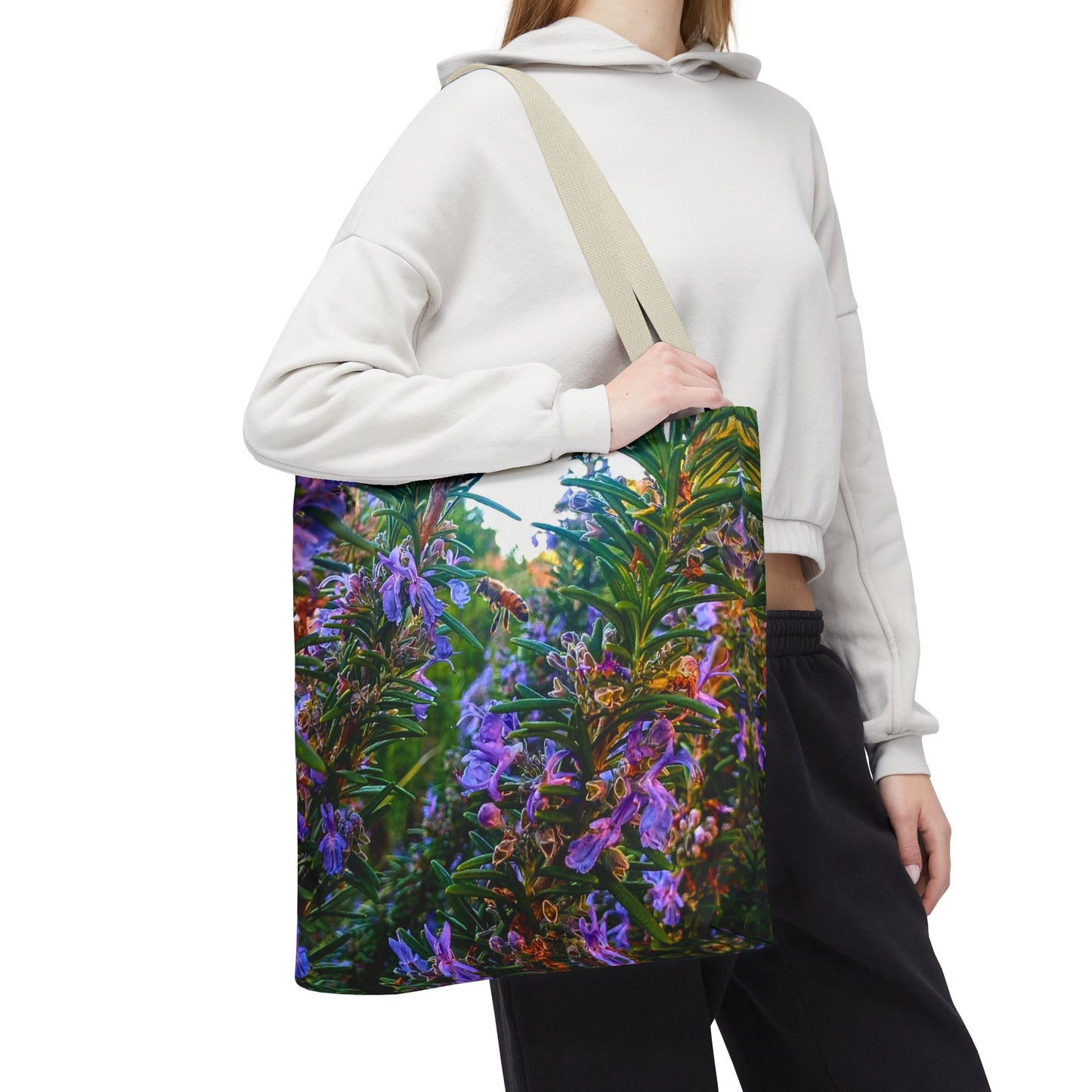 Garden Themed Bee and Rosemary Tote Bag