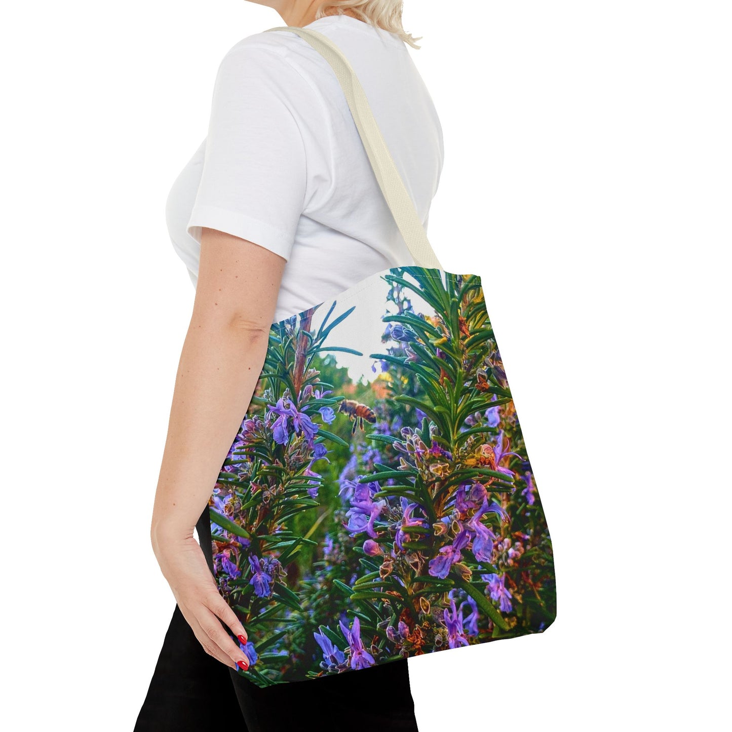 Garden Themed Bee Tote Bag Gardening Tote Gardening Bee Gift Idea Rosemary Gift For Gardener Rosemary and Bee Bag Rosemary Bee Pollinating