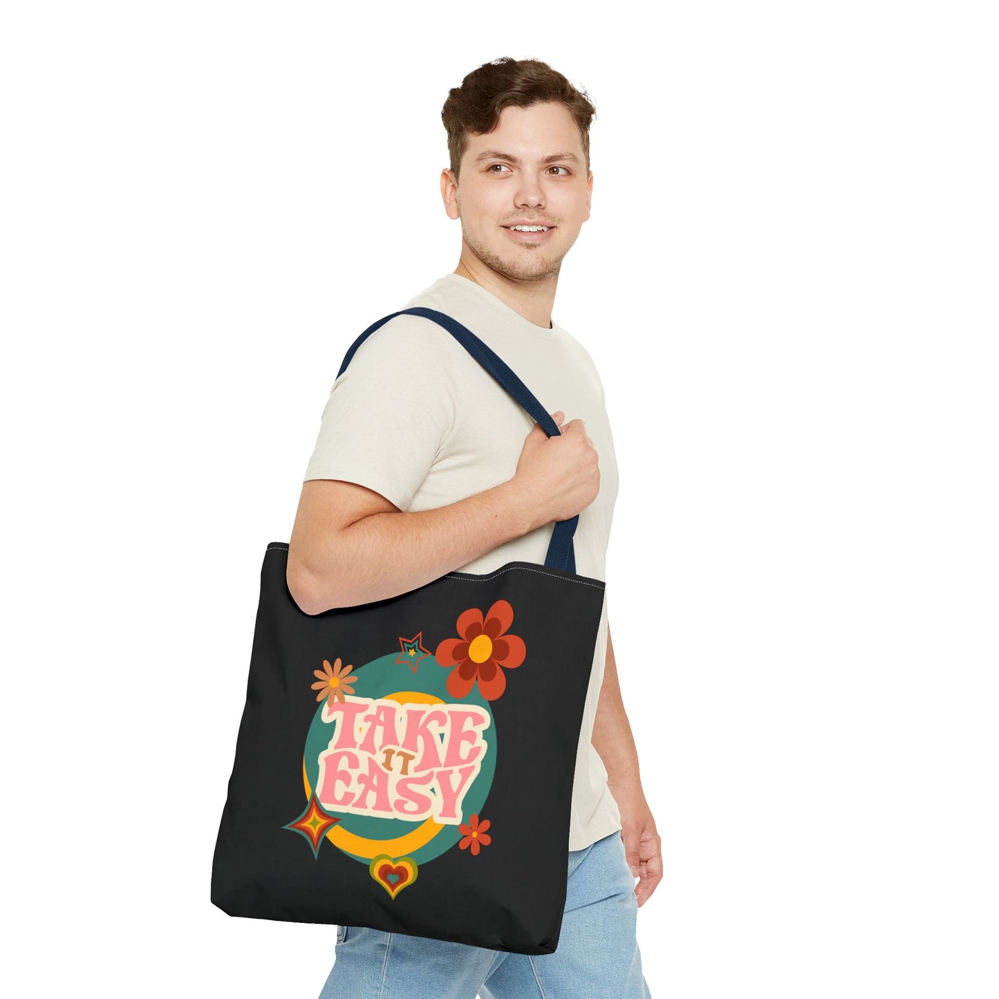 Unisex Retro Vibes Back To School Take It Easy Tote Bag Reusable Grocery Bag Everyday Carry Tote Bag For Errands Travel Shopping Bag