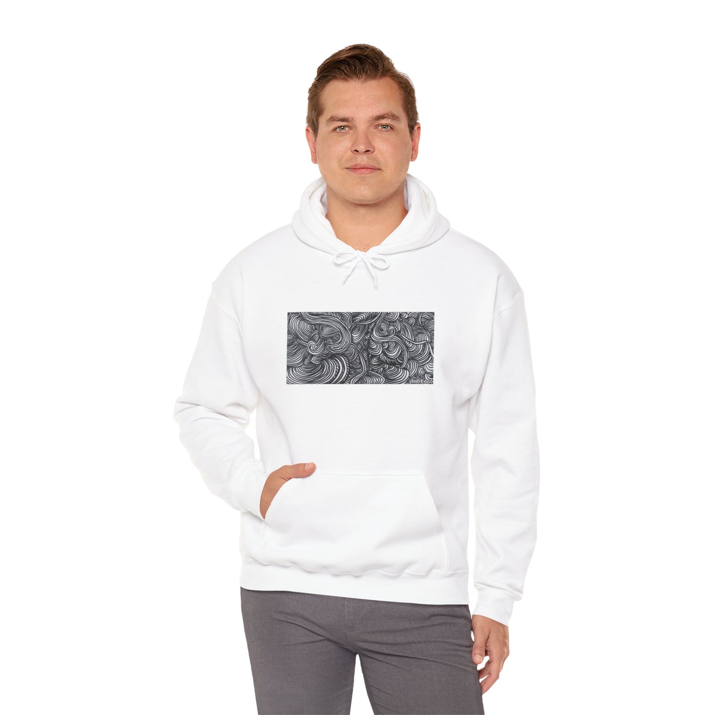 Unisex Heavy Blend™ Original Minimalist Line Art Midsize Print Hooded Sweatshirt - Liquid