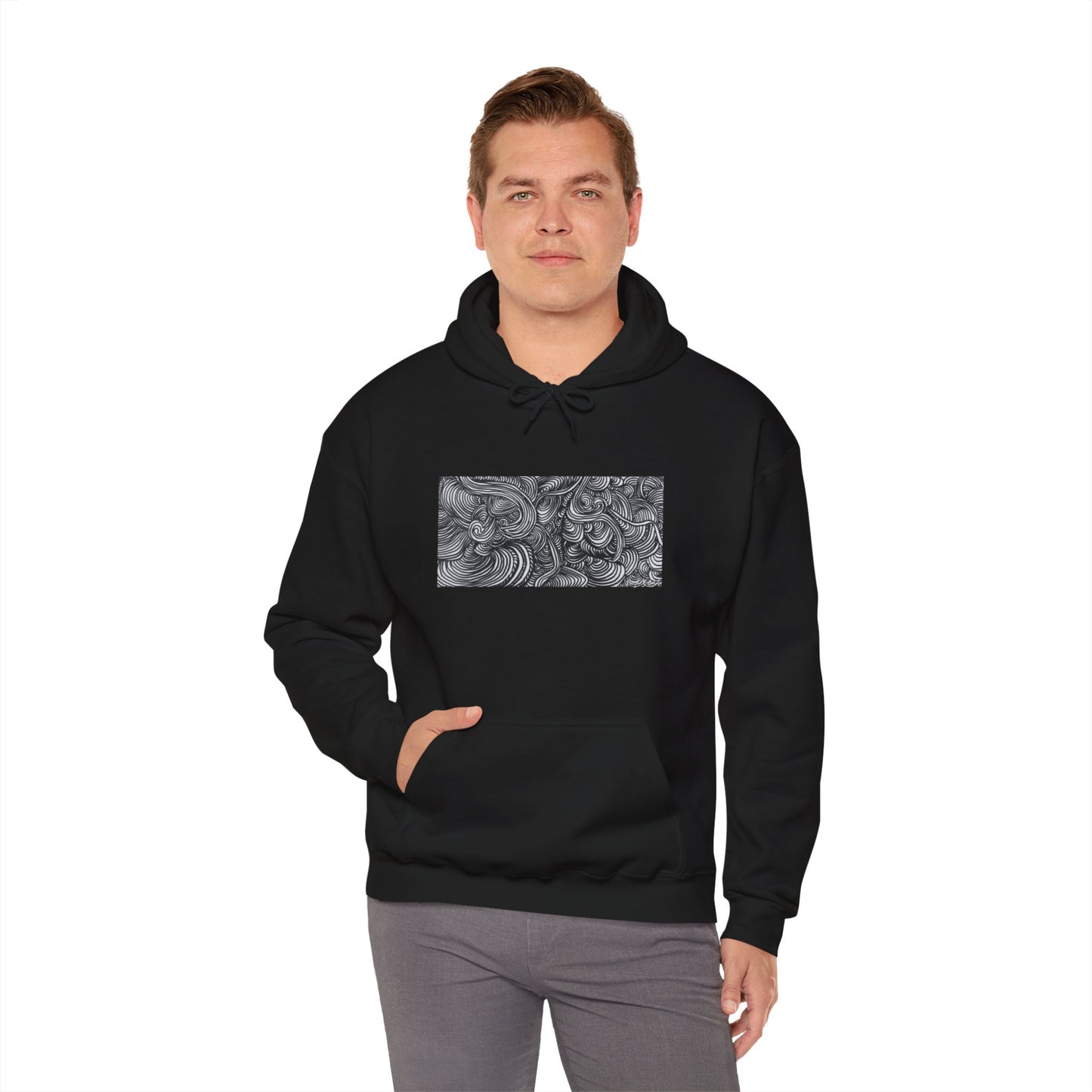 Unisex Heavy Blend™ Original Minimalist Line Art Midsize Print Hooded Sweatshirt - Liquid