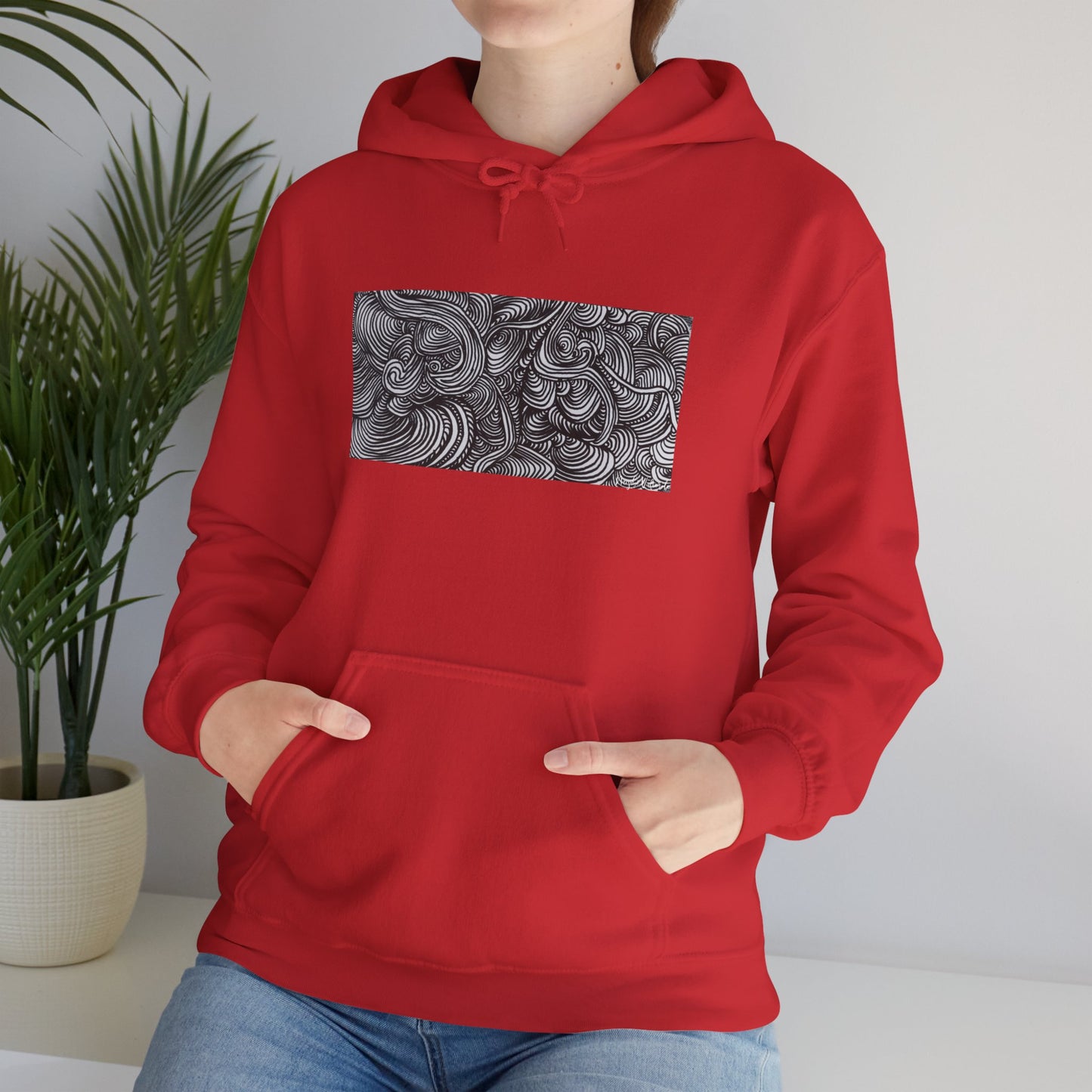 Unisex Heavy Blend™ Original Minimalist Line Art Midsize Print Hooded Sweatshirt - Liquid