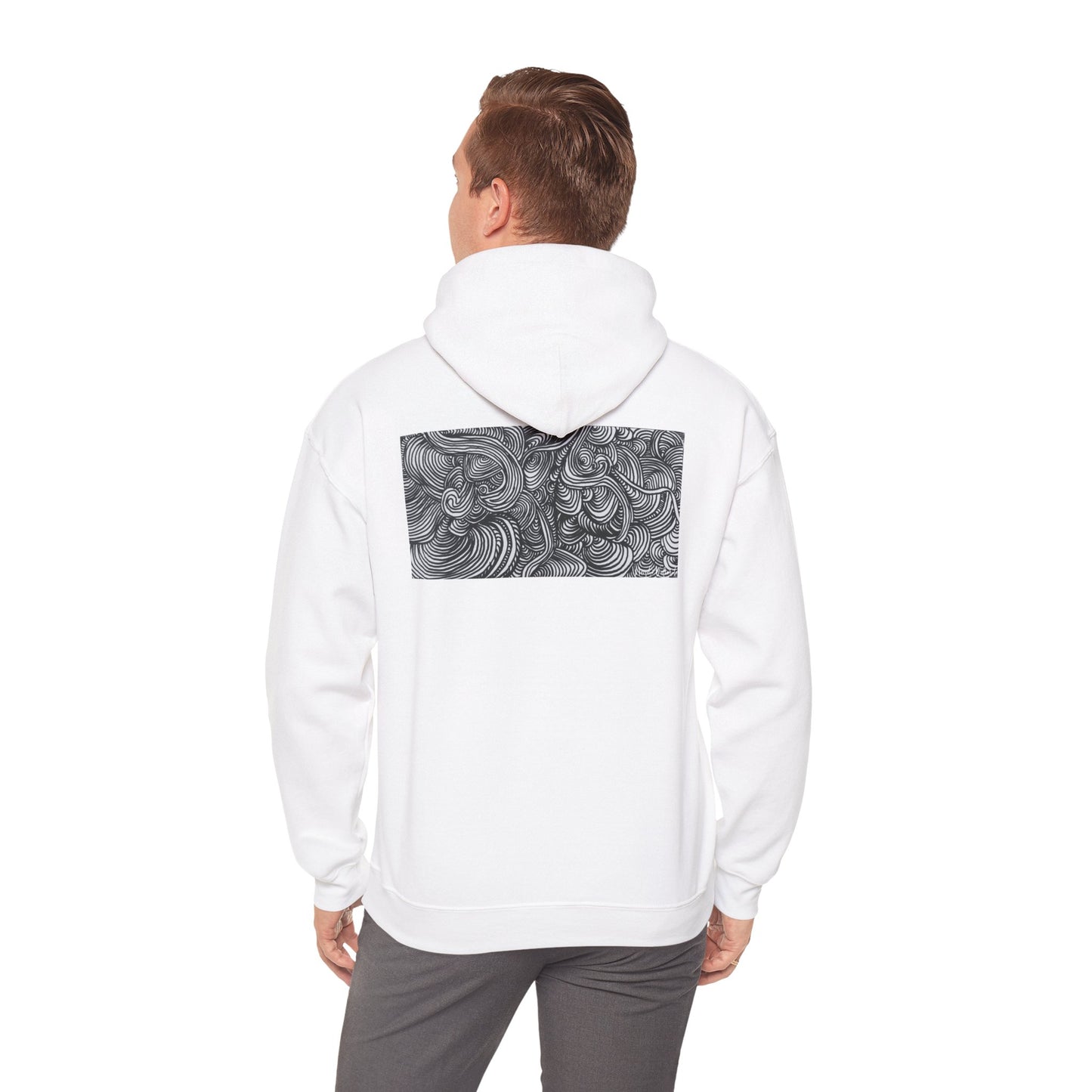 Unisex Heavy Blend™ Original Minimalist Line Art Midsize Print Hooded Sweatshirt - Liquid