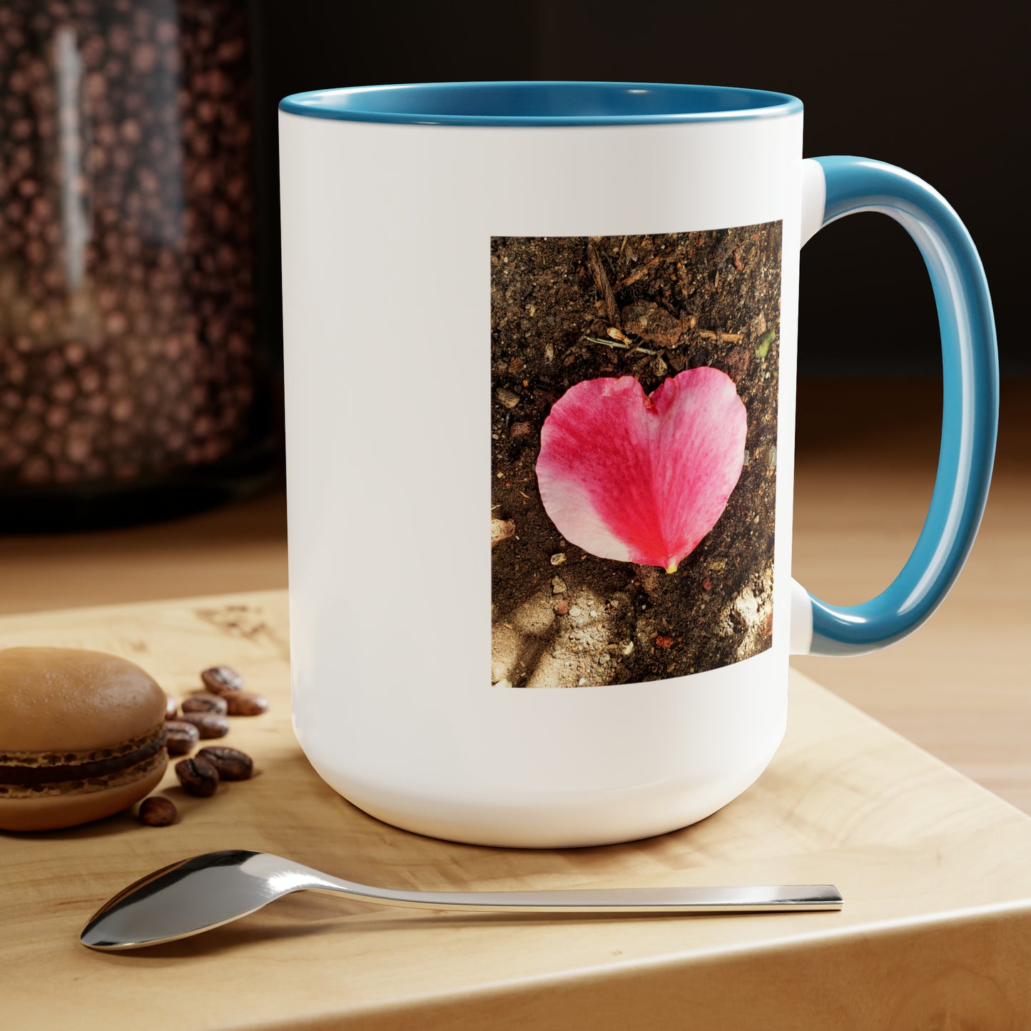 15oz Garden Themed Double Delight Heart Shaped Rose Petal Coffee Mug