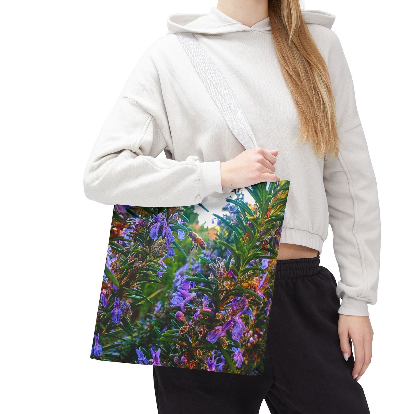 Garden Themed Bee and Rosemary Tote Bag