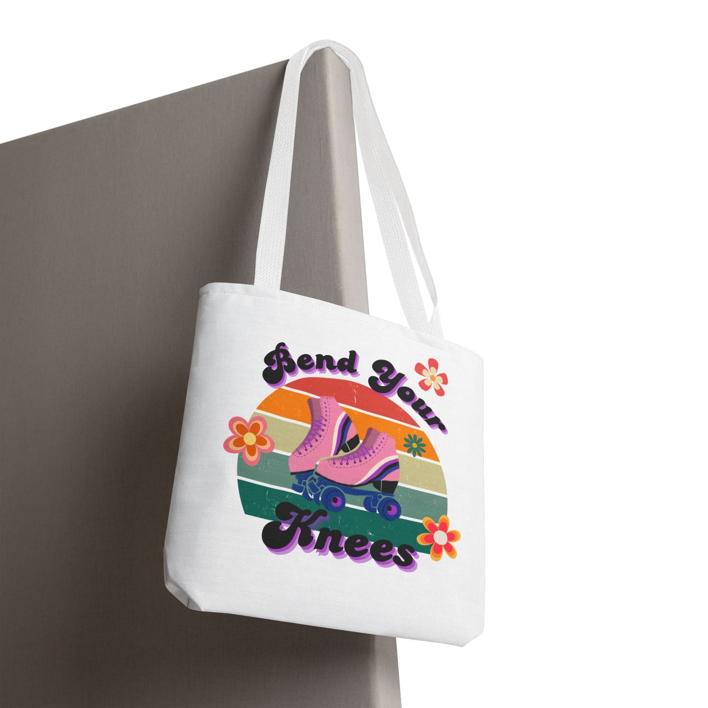 Unisex Retro Vibes Bend Your Knees Skate Day Tote Bag - White