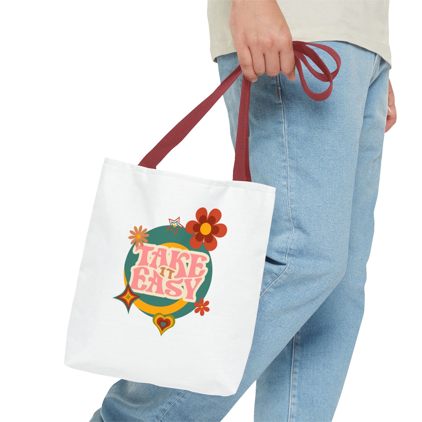 Unisex Retro Vibes Take It Easy Reusable Grocery Tote Bag