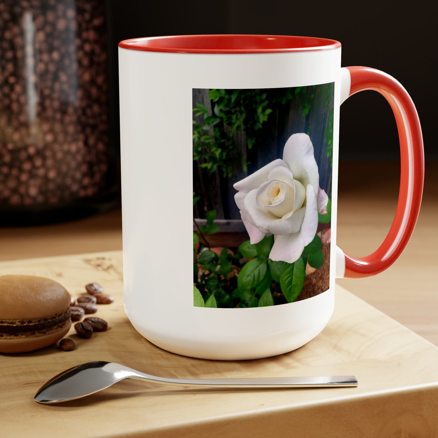 15oz Garden Themed White Sugar Moon Hybrid Tea Rose Coffee Mug