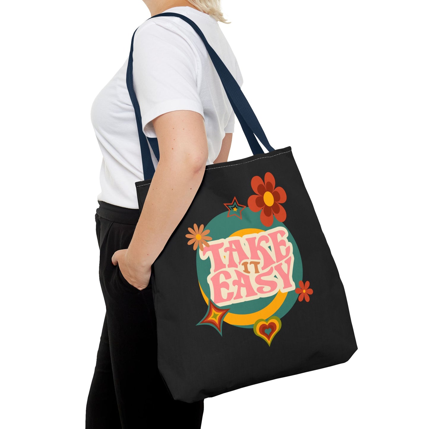 Unisex Retro Vibes Back To School Take It Easy Tote Bag Reusable Grocery Bag Everyday Carry Tote Bag For Errands Travel Shopping Bag