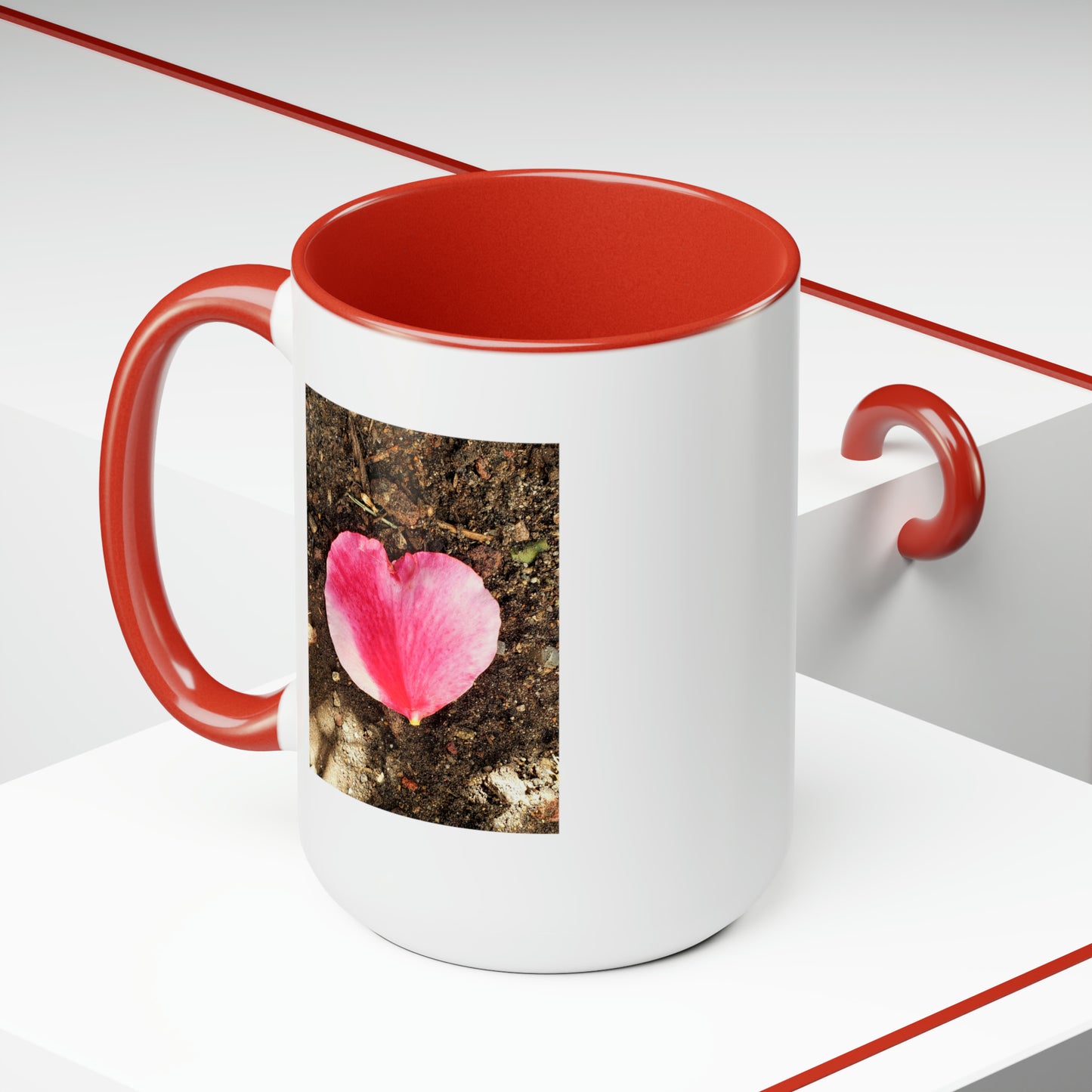 15oz Garden Themed Double Delight Heart Shaped Rose Petal Coffee Mug