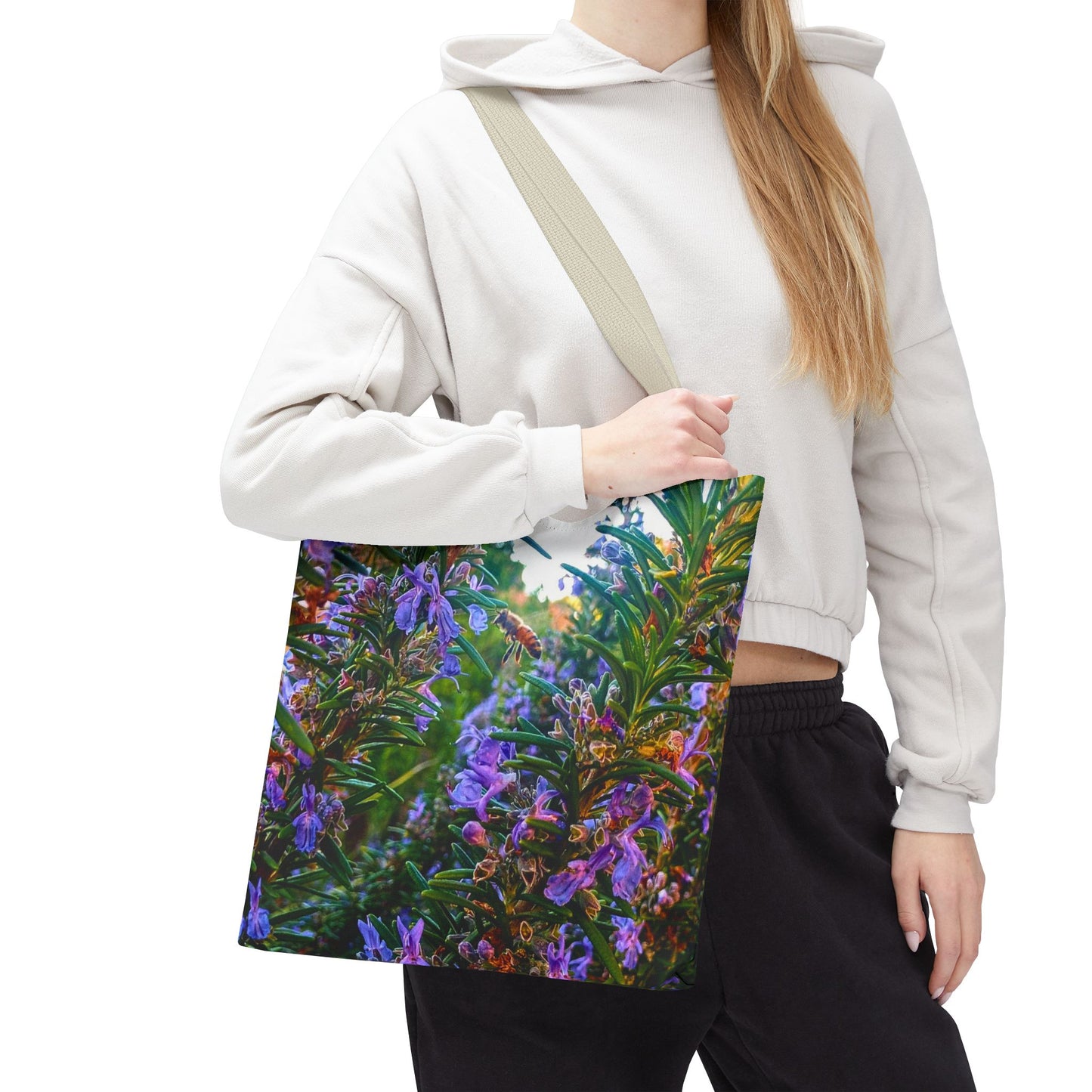 Garden Themed Bee and Rosemary Tote Bag