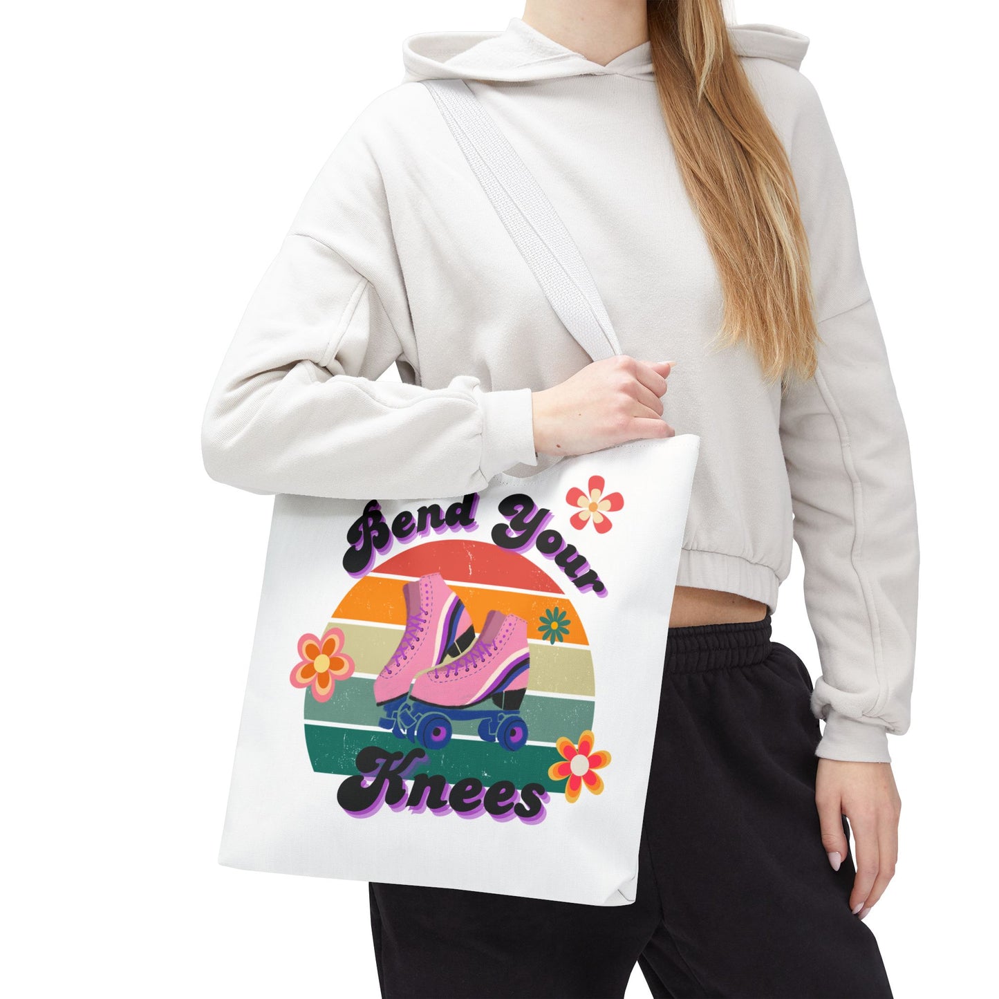 Unisex Retro Vibes Bend Your Knees Skate Day Tote Bag - White