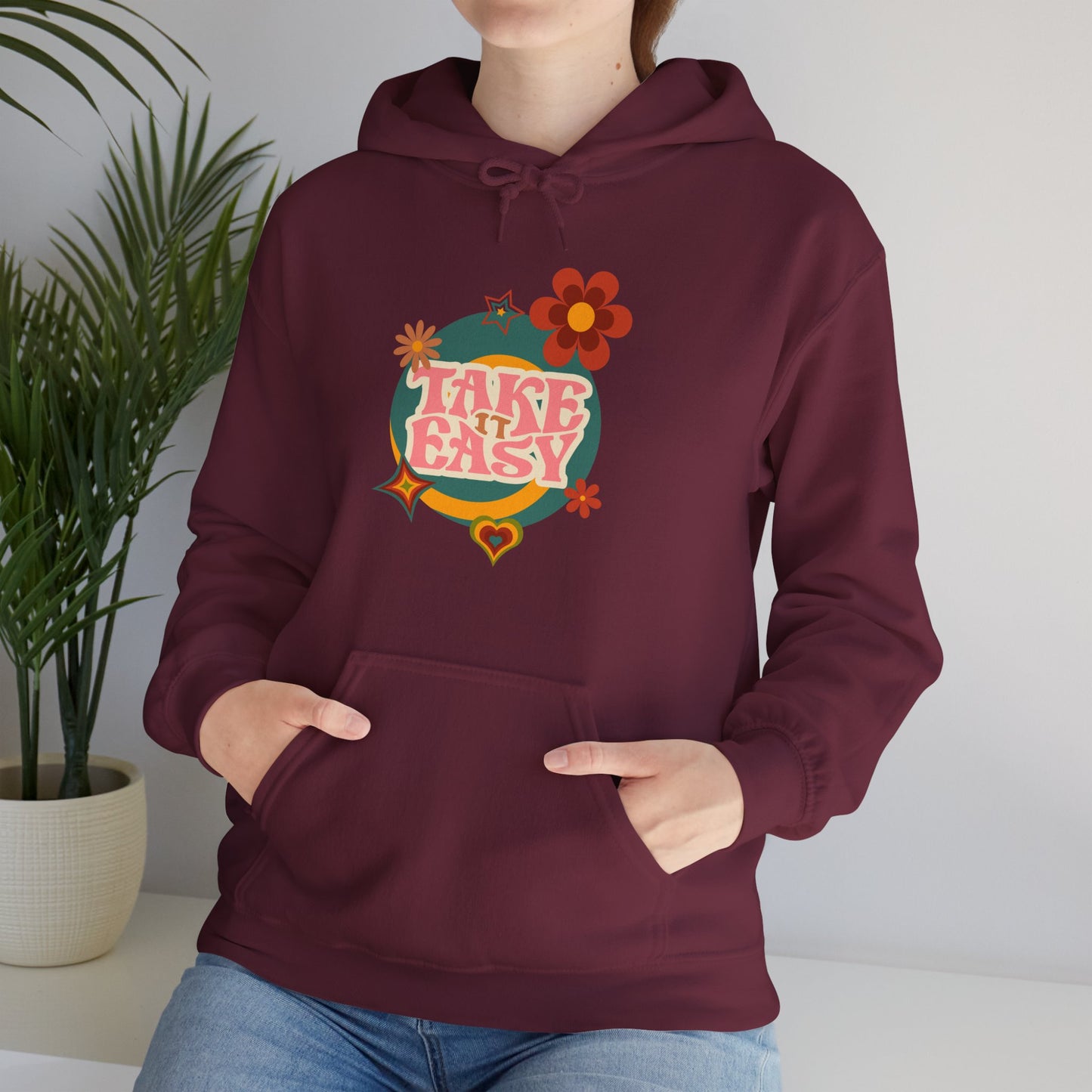 Unisex Heavy Blend™ Retro Vibes Take It Easy Hooded Sweatshirt