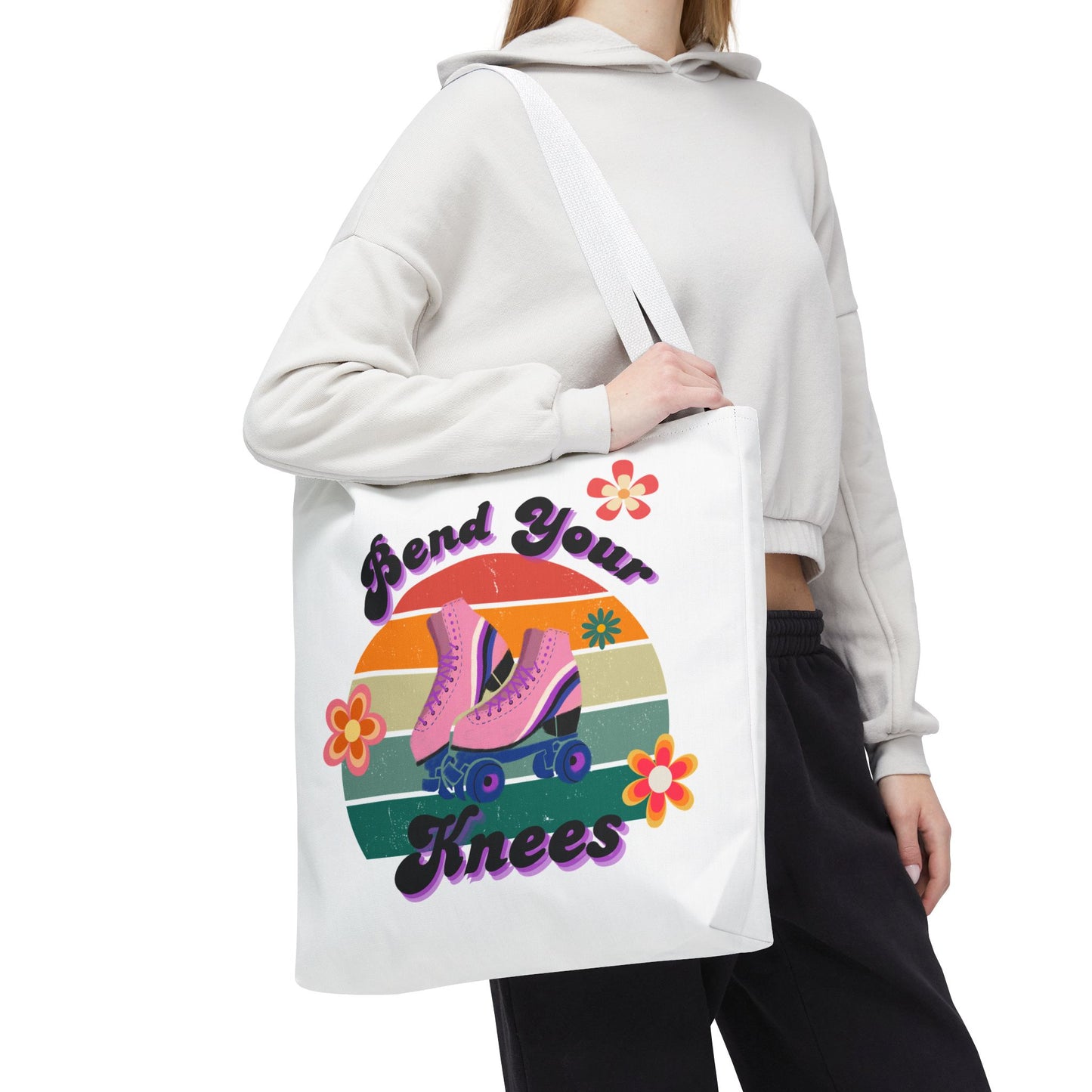 Unisex Retro Vibes Bend Your Knees Skate Day Tote Bag - White
