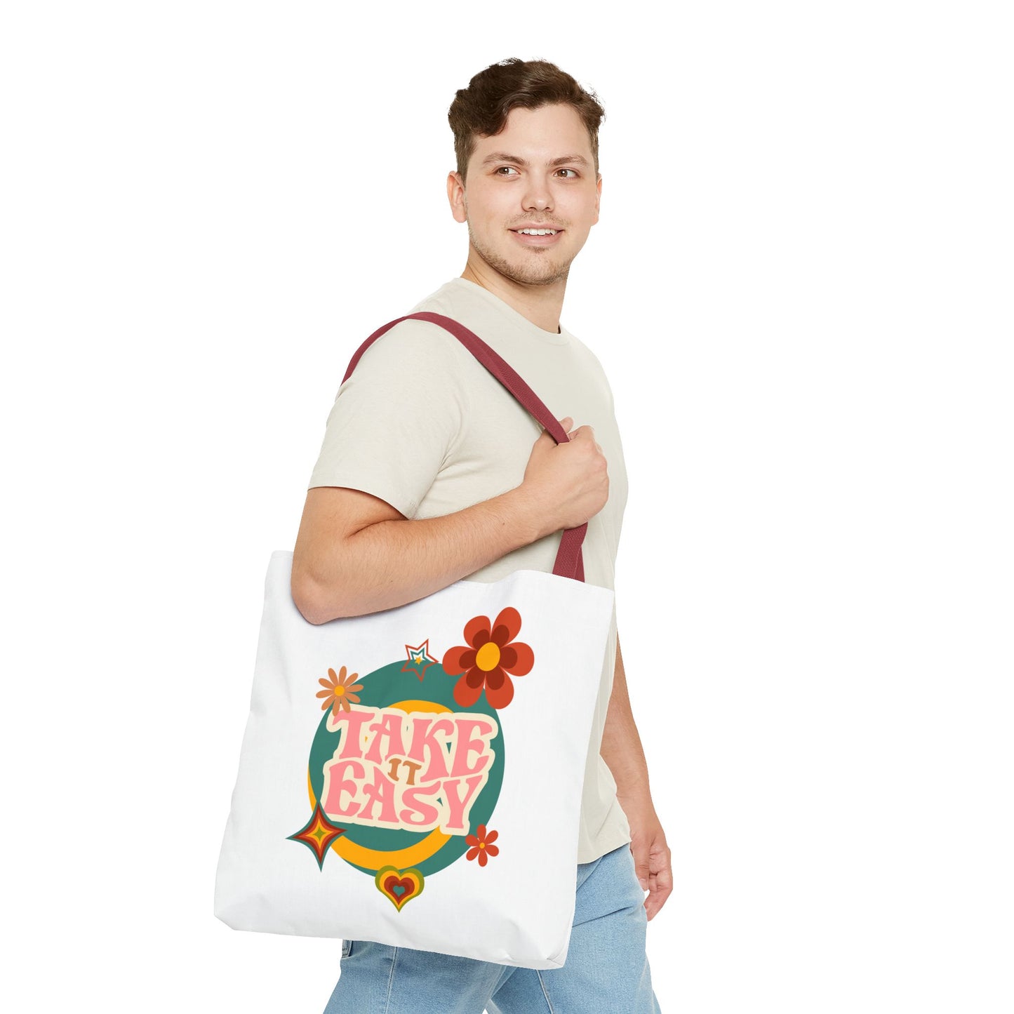 Unisex Retro Vibes Take It Easy Reusable Grocery Tote Bag