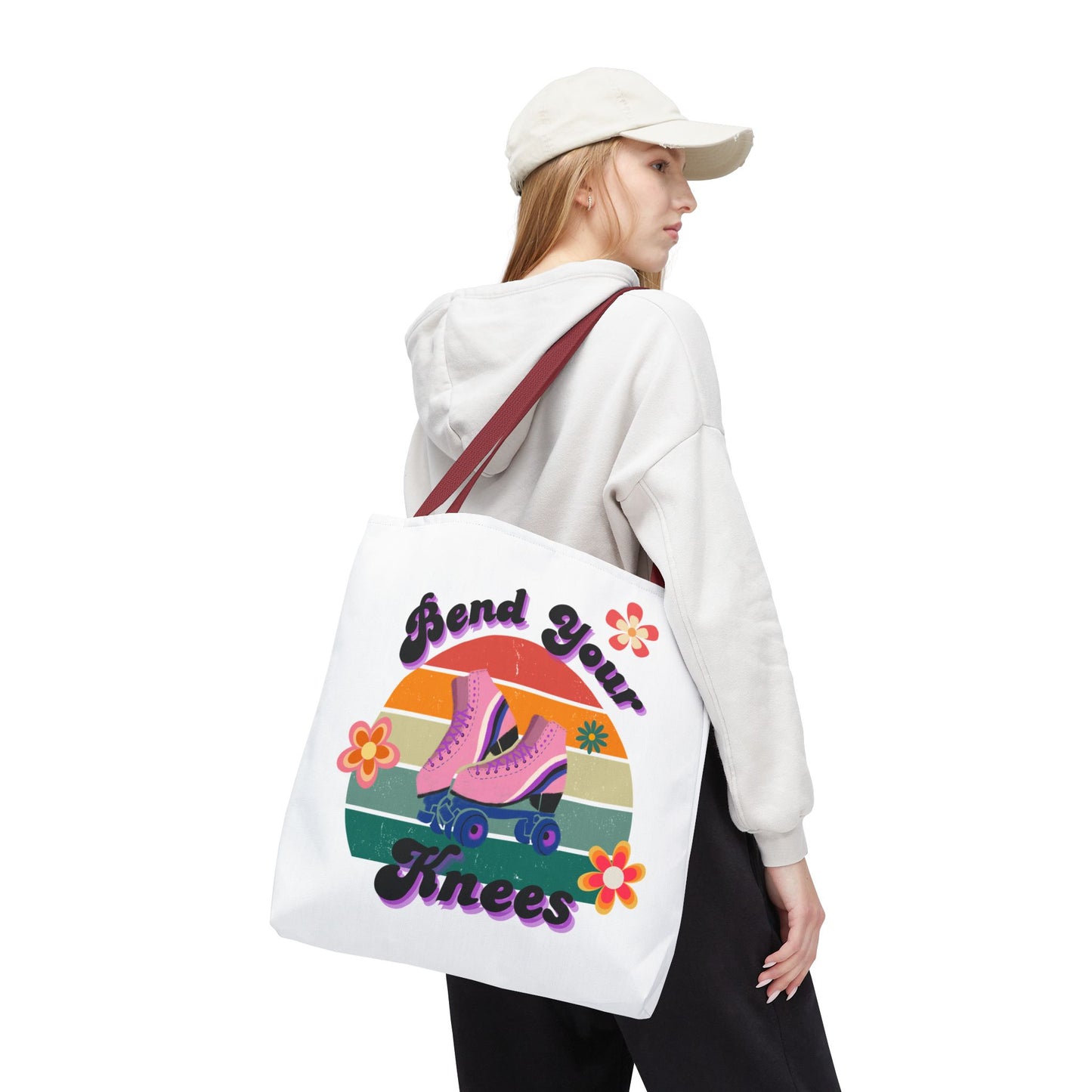 Unisex Retro Vibes Bend Your Knees Skate Day Tote Bag - White