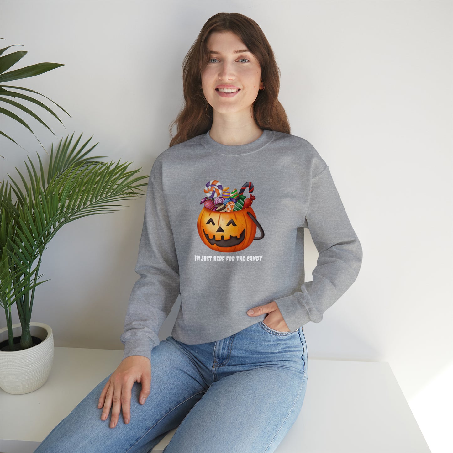 Unisex Im Just Here For The Candy Pumpkin Sweatshirt