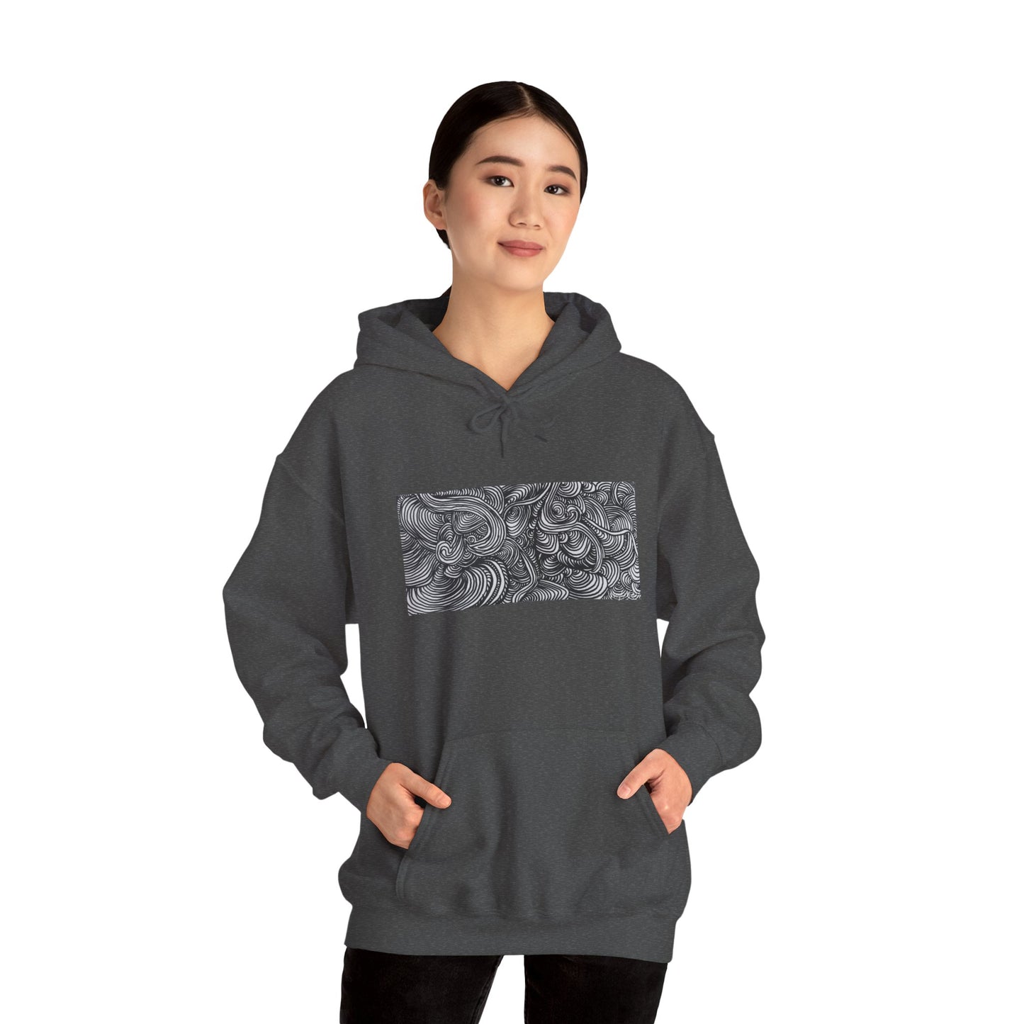 Unisex Heavy Blend™ Original Minimalist Line Art Midsize Print Hooded Sweatshirt - Liquid