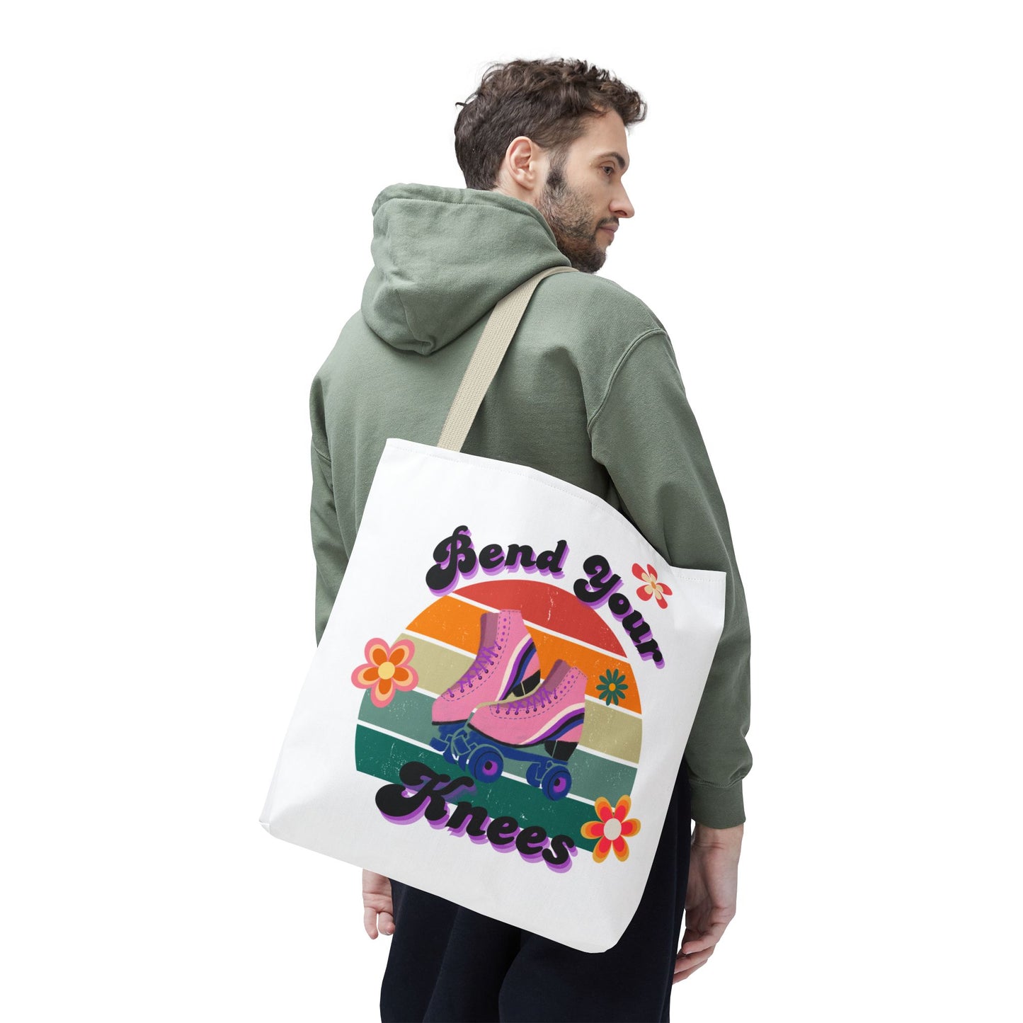 Unisex Retro Vibes Bend Your Knees Skate Day Tote Bag - White