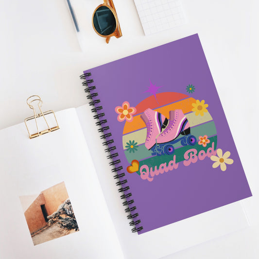 Spiral Notebook - Ruled Line, Light Purple Quad Bod Retro Vibes Rollerskate Theme, EDC 118 pages