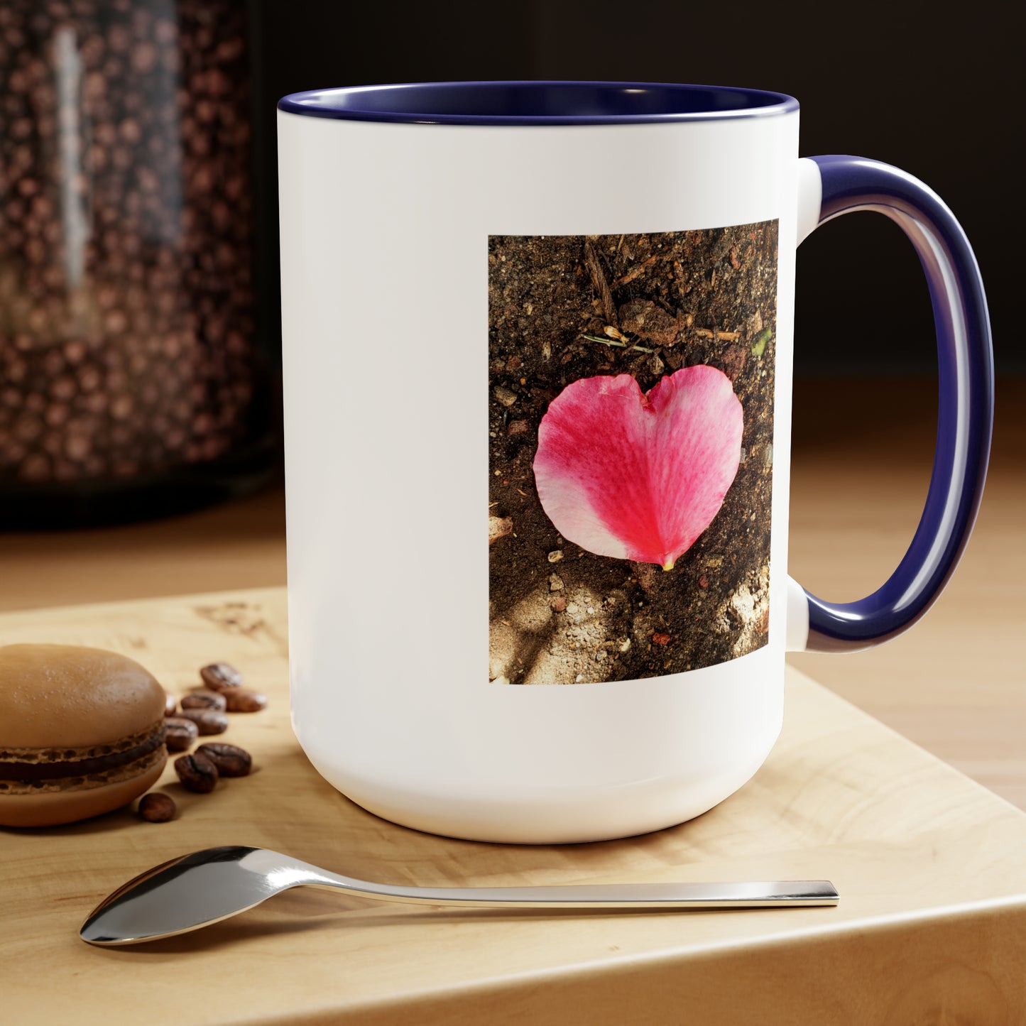 15oz Garden Themed Double Delight Heart Shaped Rose Petal Coffee Mug