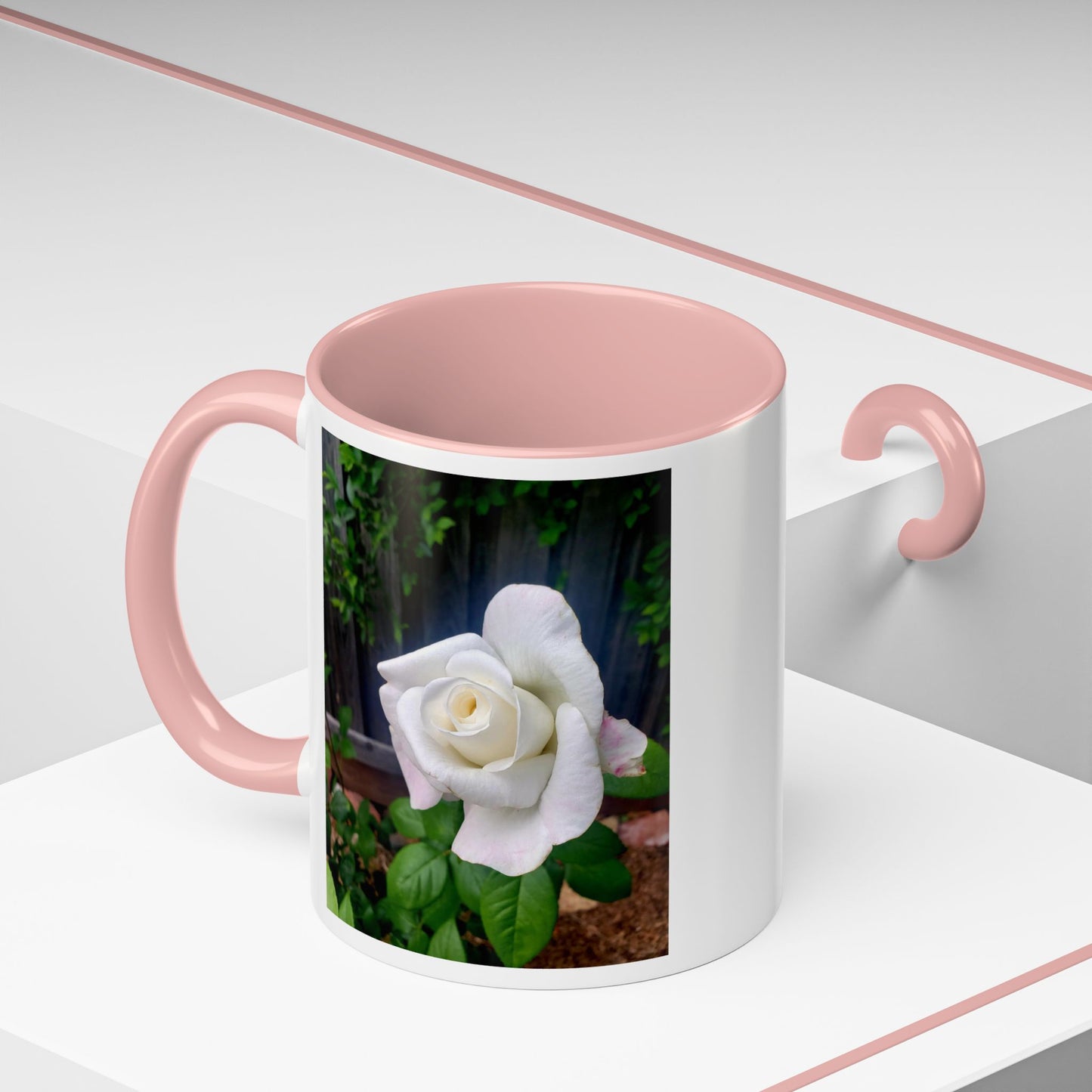 11oz/15oz Garden Themed White Sugar Moon Hybrid Tea Roses Coffee Mug