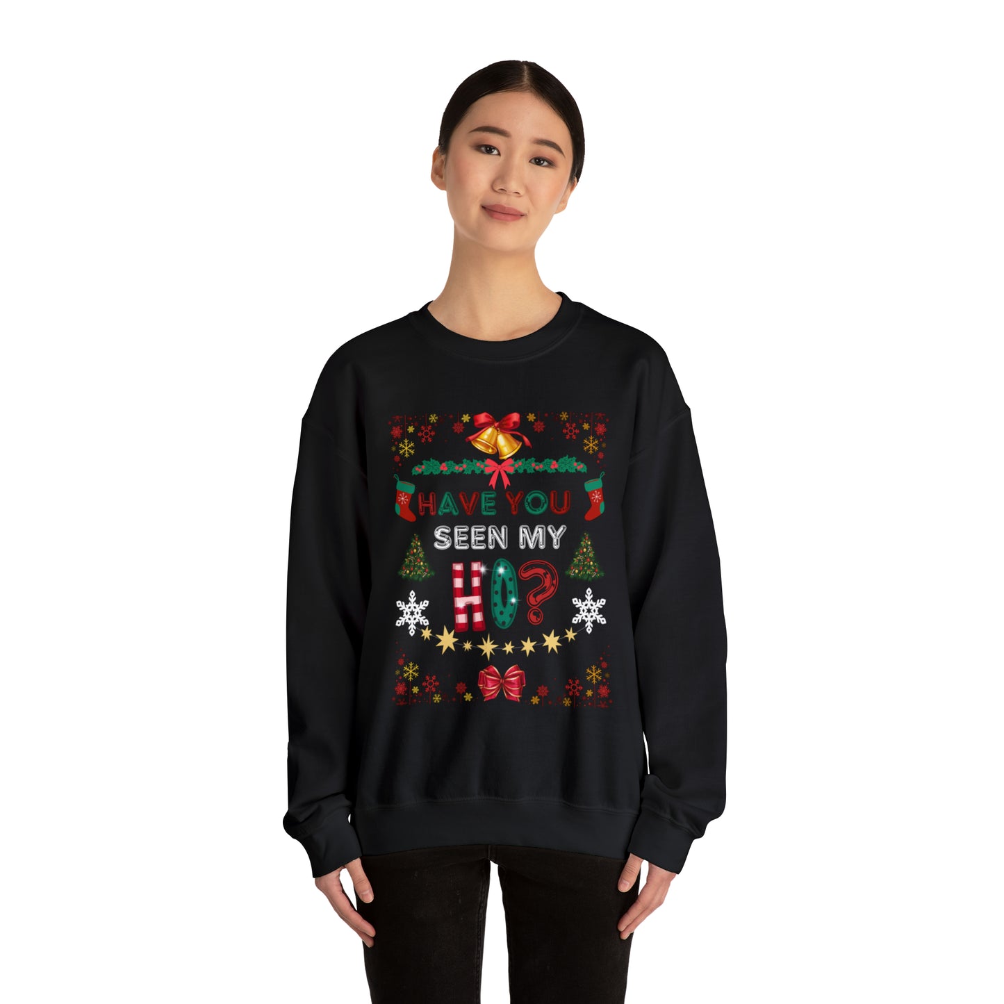 Unisex Funny Couples Matching Ugly Christmas Sweatshirt - Have You Seen My Ho?