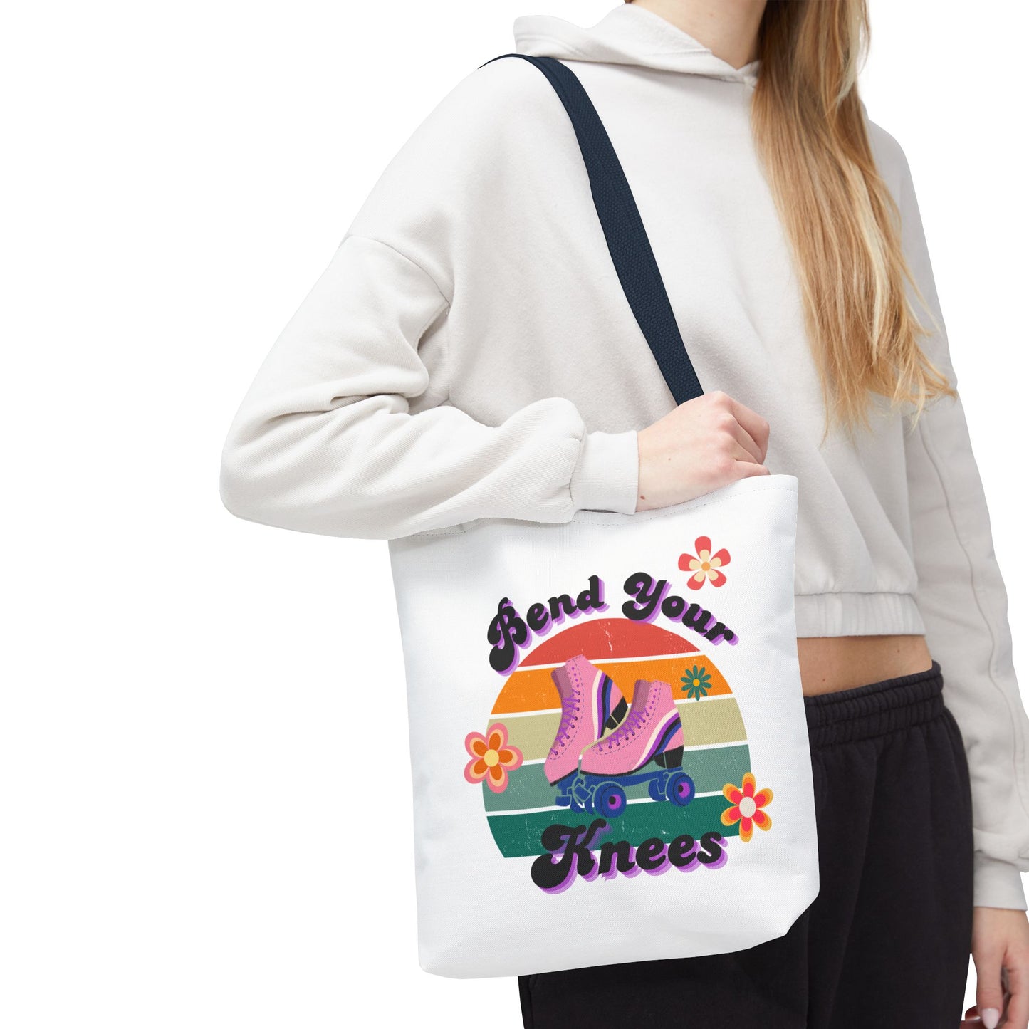 Unisex Retro Vibes Bend Your Knees Skate Day Tote Bag - White