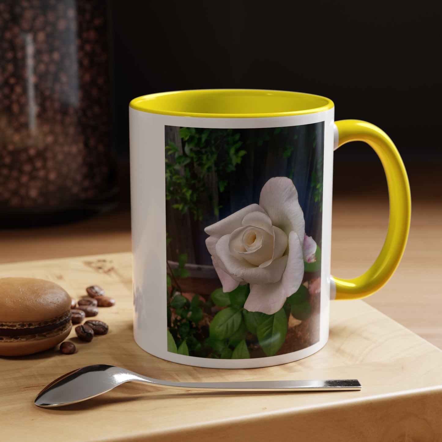 11oz/15oz Garden Themed White Sugar Moon Hybrid Tea Roses Coffee Mug