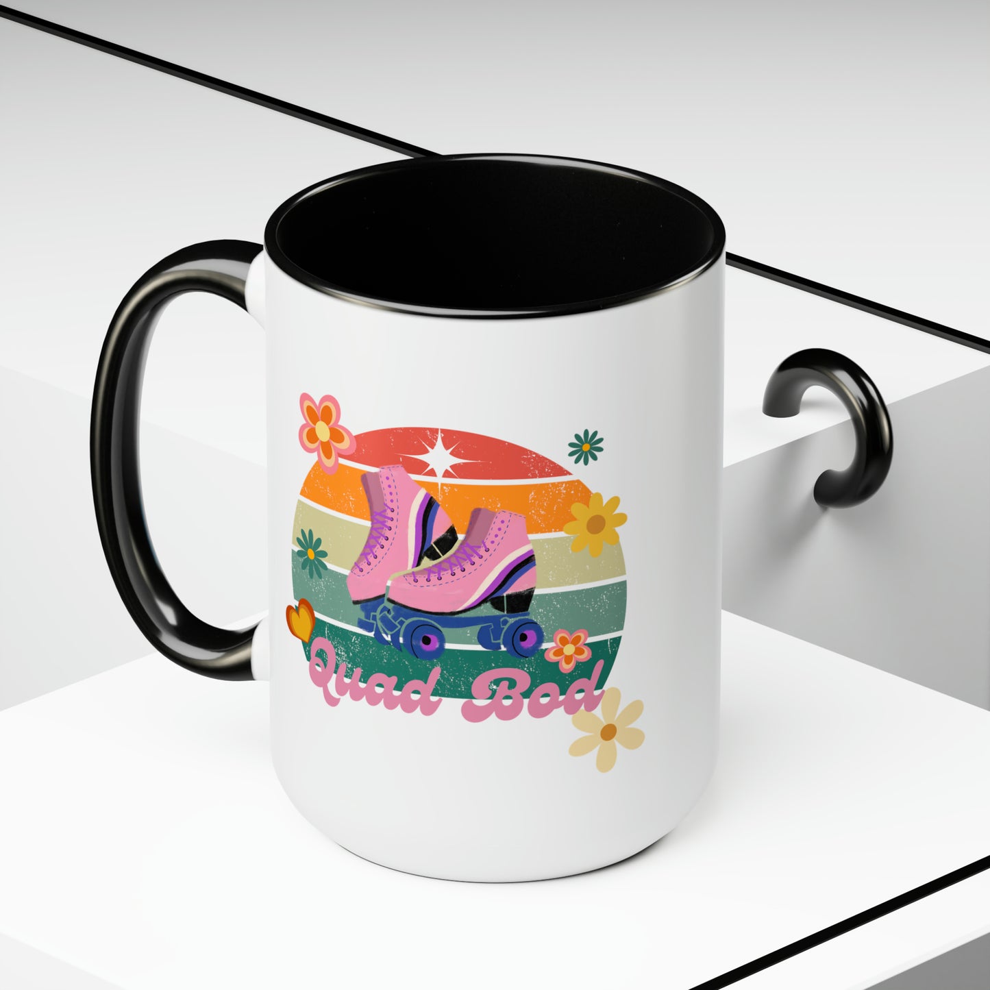 15oz Retro Vibes Vintage Roller Skate Coffee Mug Gift Idea For Skaters Roller Rink Mug Cool Skater Mug Quad Bod Skate Gear Roller Skating Coffee Mug