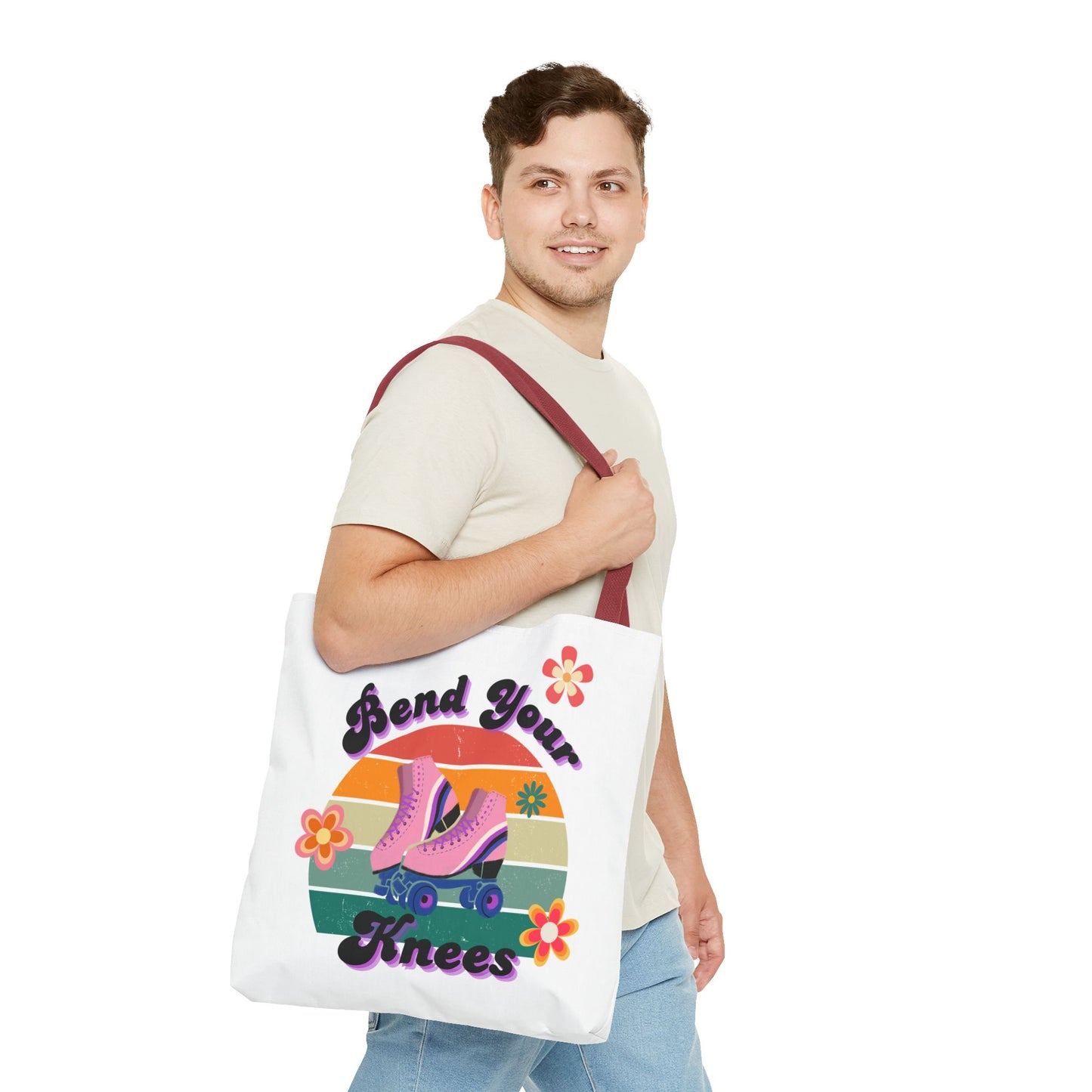 Unisex Retro Vibes Bend Your Knees Skate Day Tote Bag - White