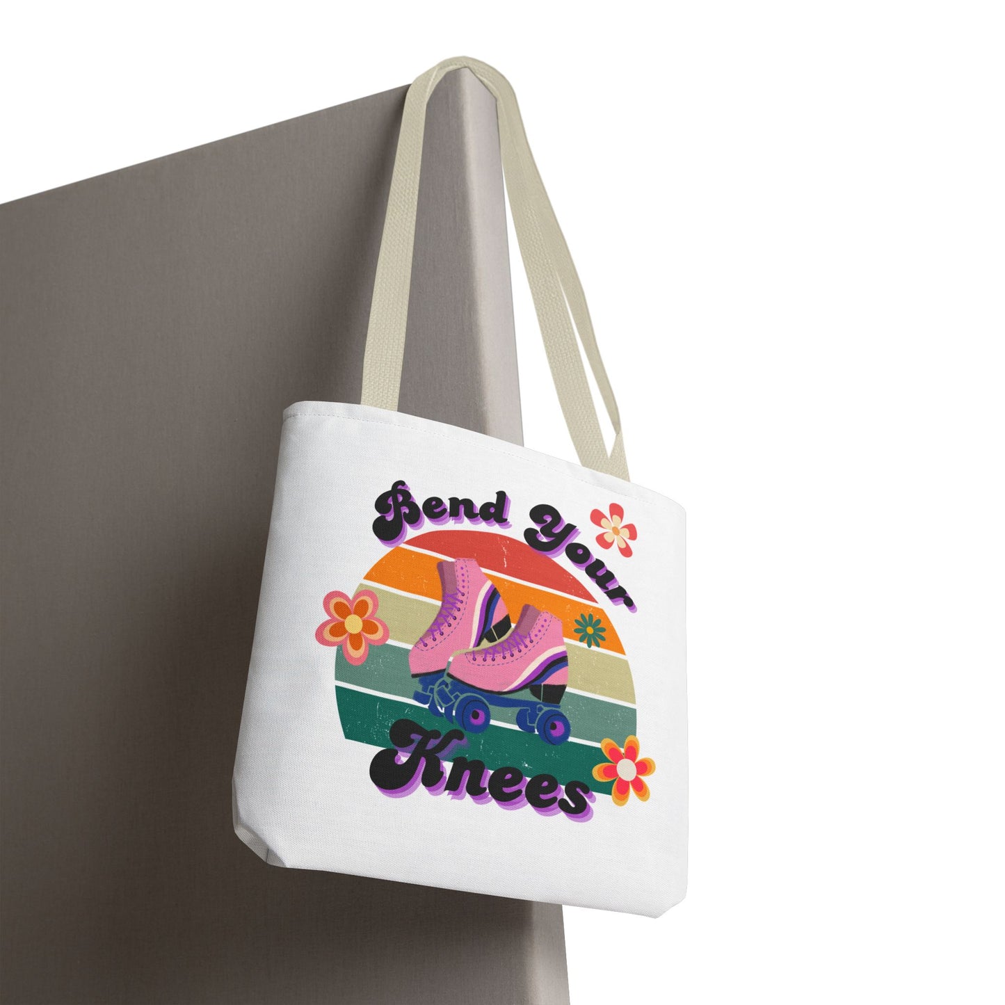 Unisex Retro Vibes Bend Your Knees Skate Day Tote Bag - White