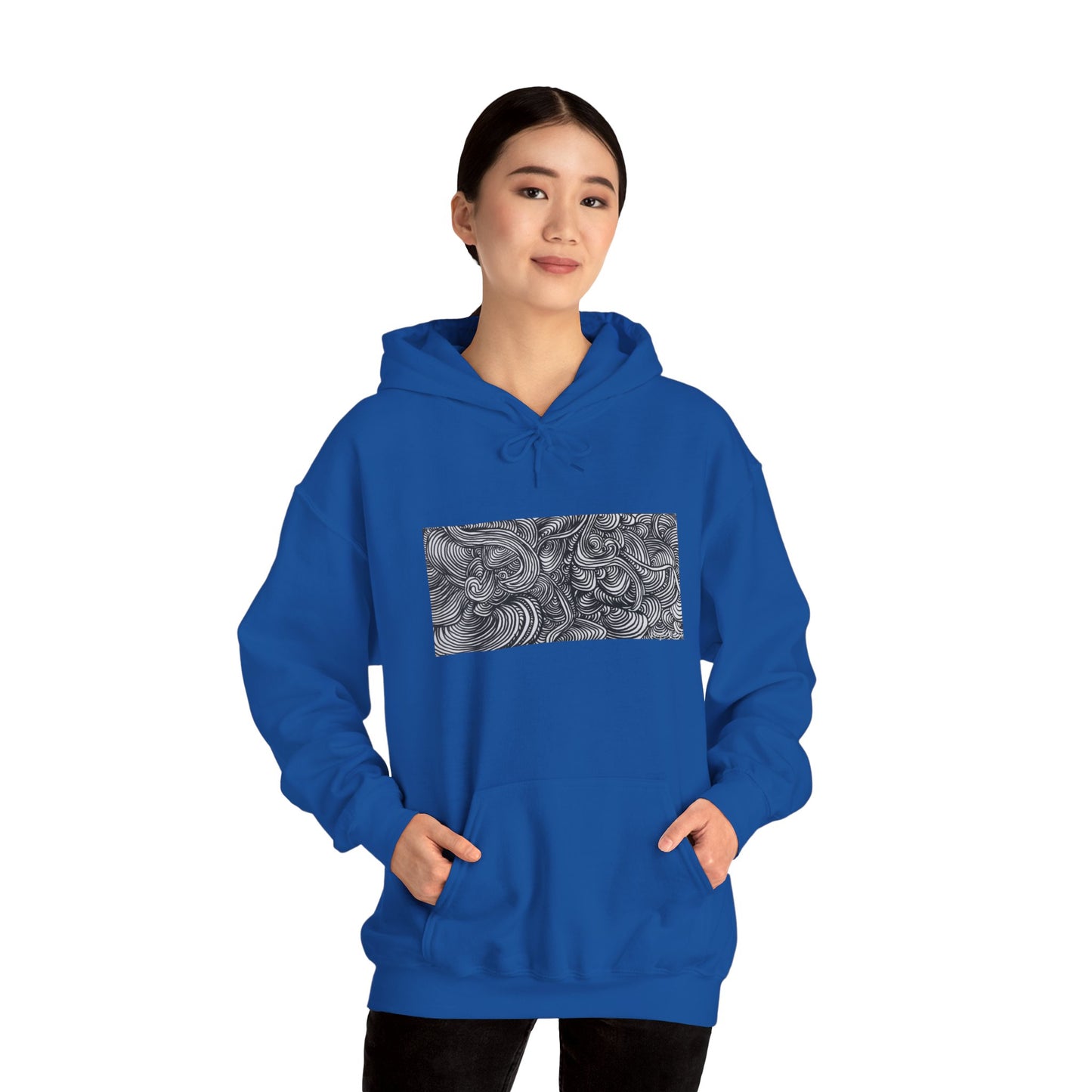 Unisex Heavy Blend™ Original Minimalist Line Art Midsize Print Hooded Sweatshirt - Liquid