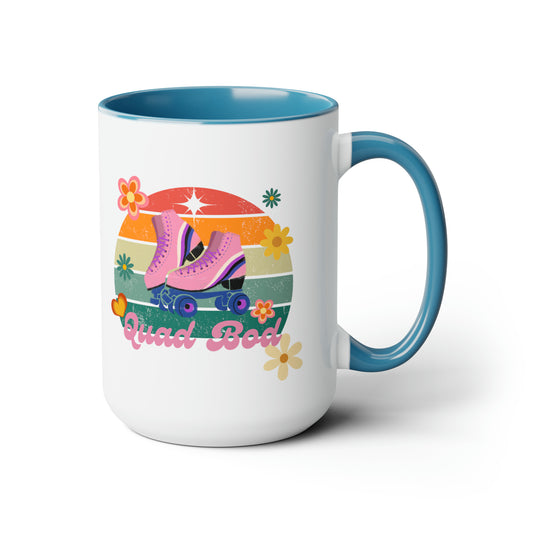 15oz two tone coffee mug - Retro vibes quad bod roller skate