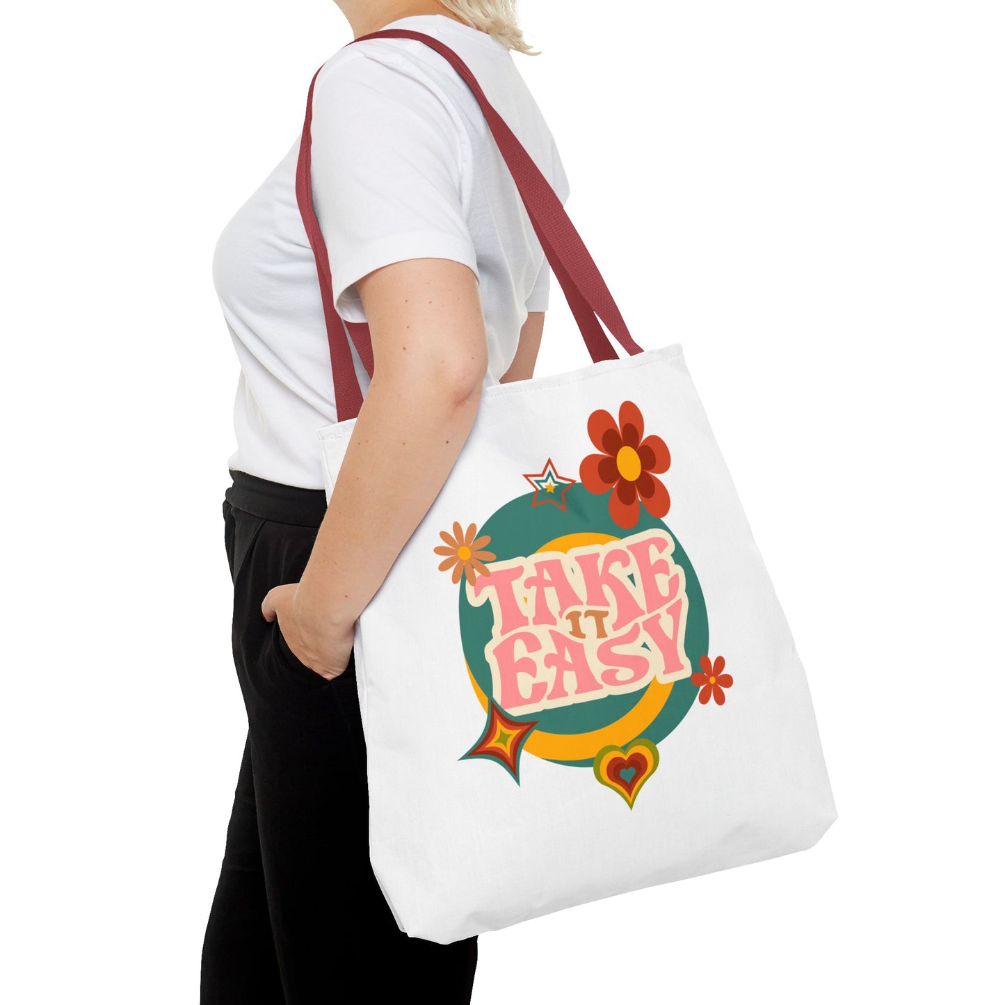 Unisex Retro Vibes Take It Easy Reusable Grocery Tote Bag