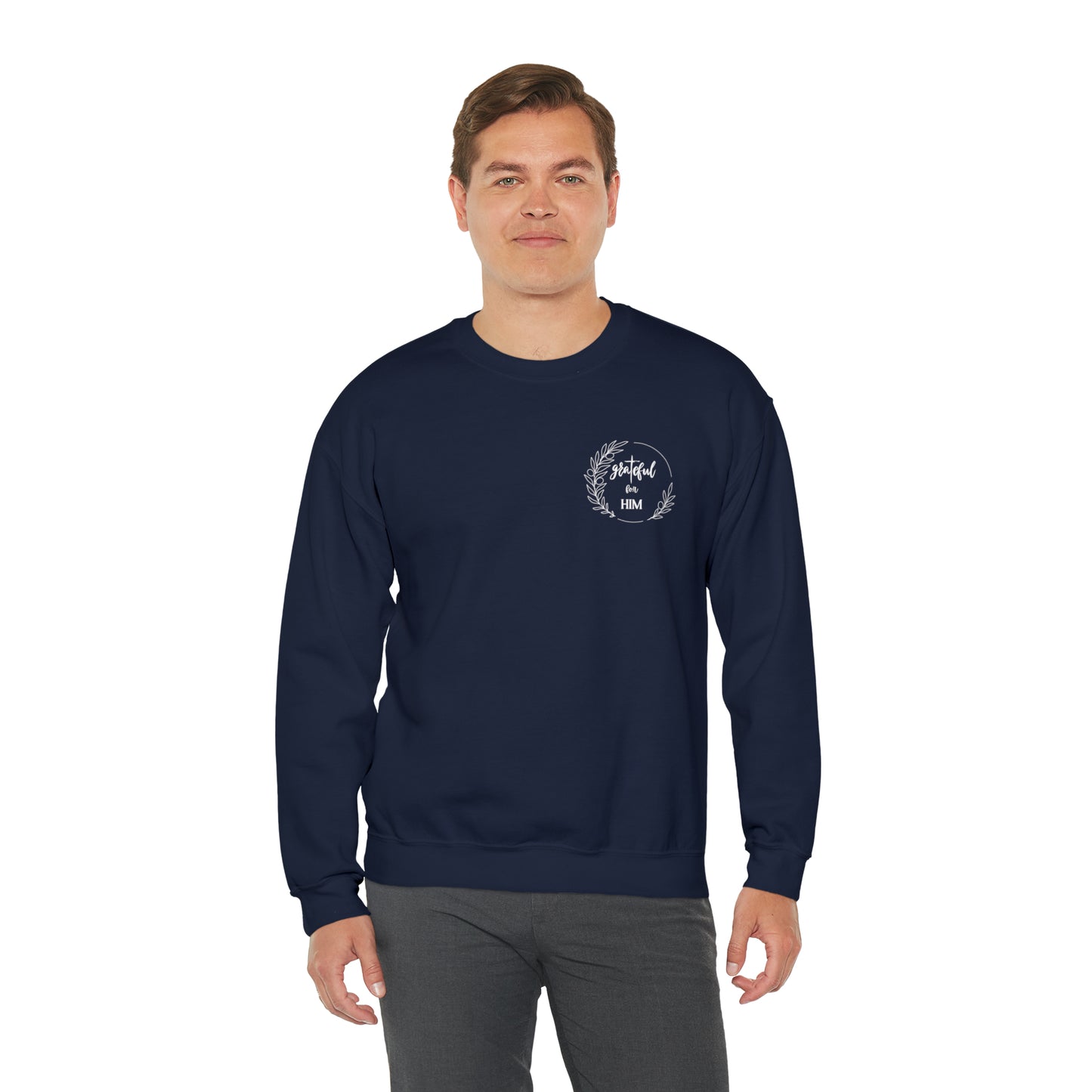 Unisex GraTeful for HIM Sweatshirt with Breast Pocket and Back Design