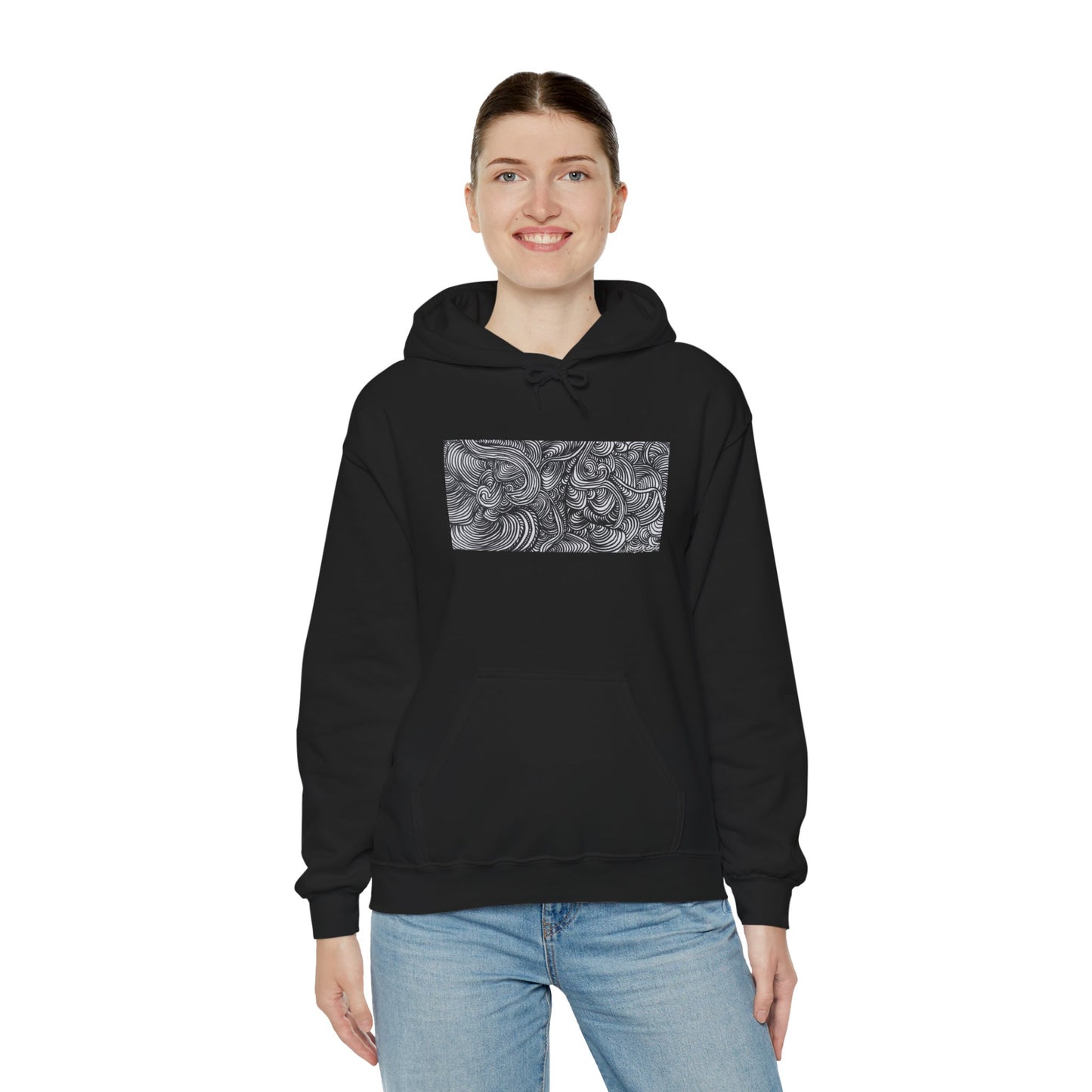 Unisex Heavy Blend™ Original Minimalist Line Art Midsize Print Hooded Sweatshirt - Liquid