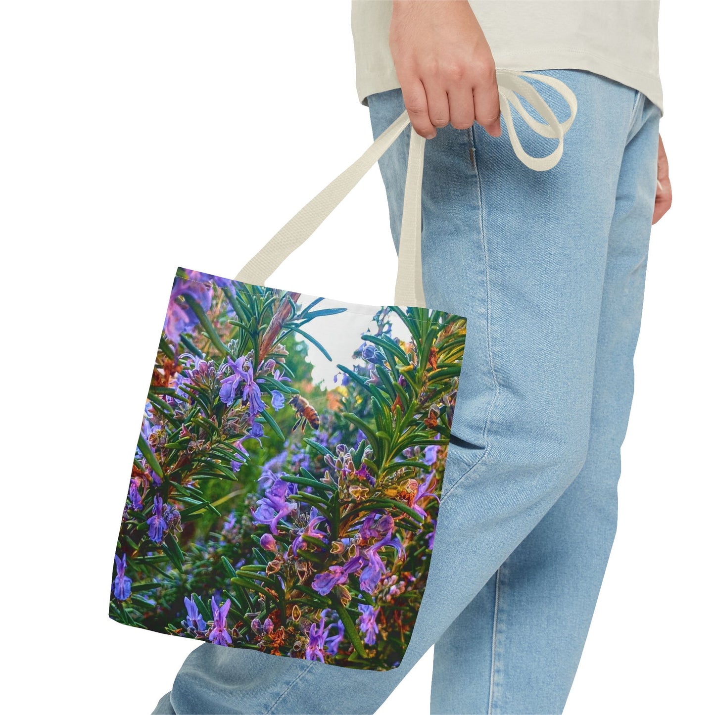 Garden Themed Bee Tote Bag Gardening Tote Gardening Bee Gift Idea Rosemary Gift For Gardener Rosemary and Bee Bag Rosemary Bee Pollinating