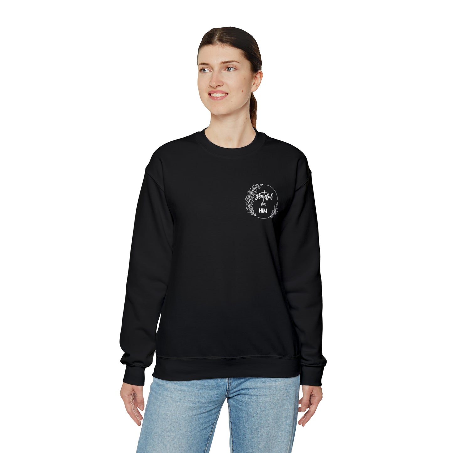 Unisex GraTeful for HIM Sweatshirt with Breast Pocket and Back Design