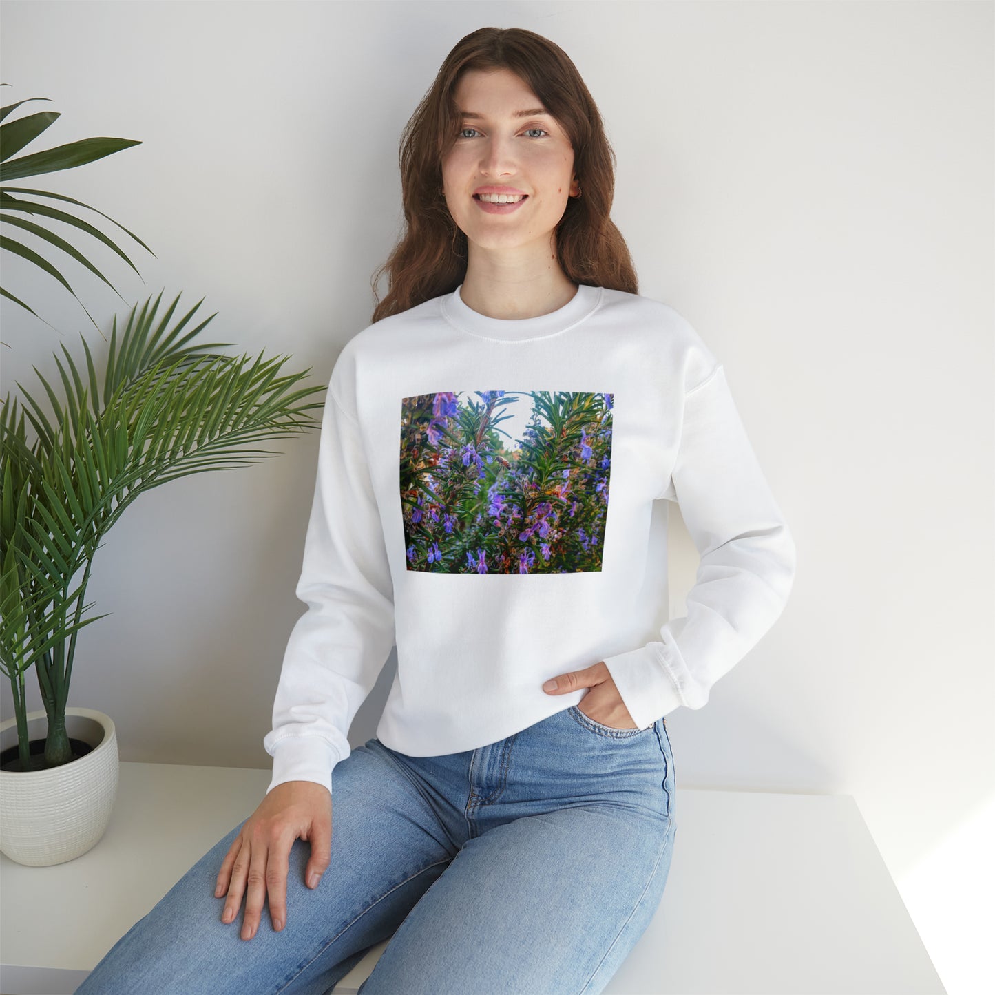 Unisex Heavy Blend™ Crewneck Rosemary Bee Pollinator Sweatshirt