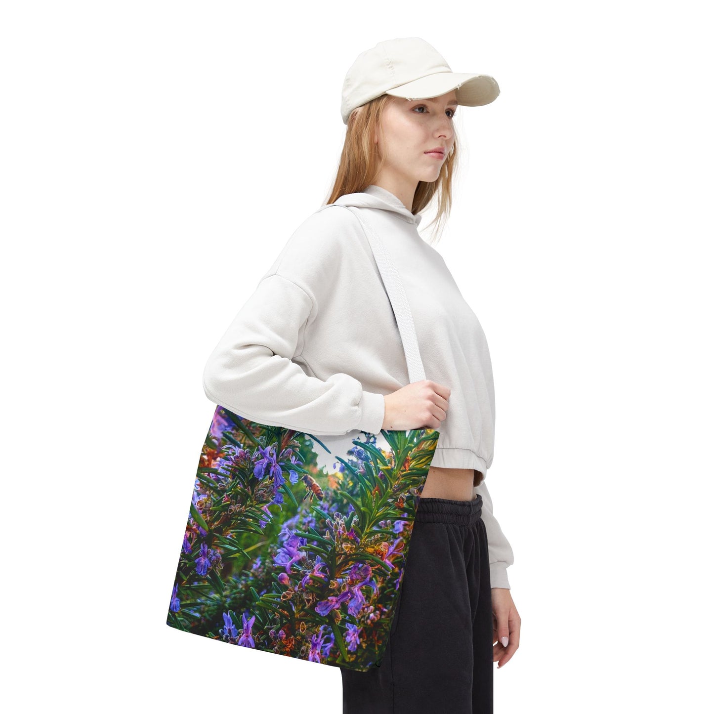 Garden Themed Bee and Rosemary Tote Bag