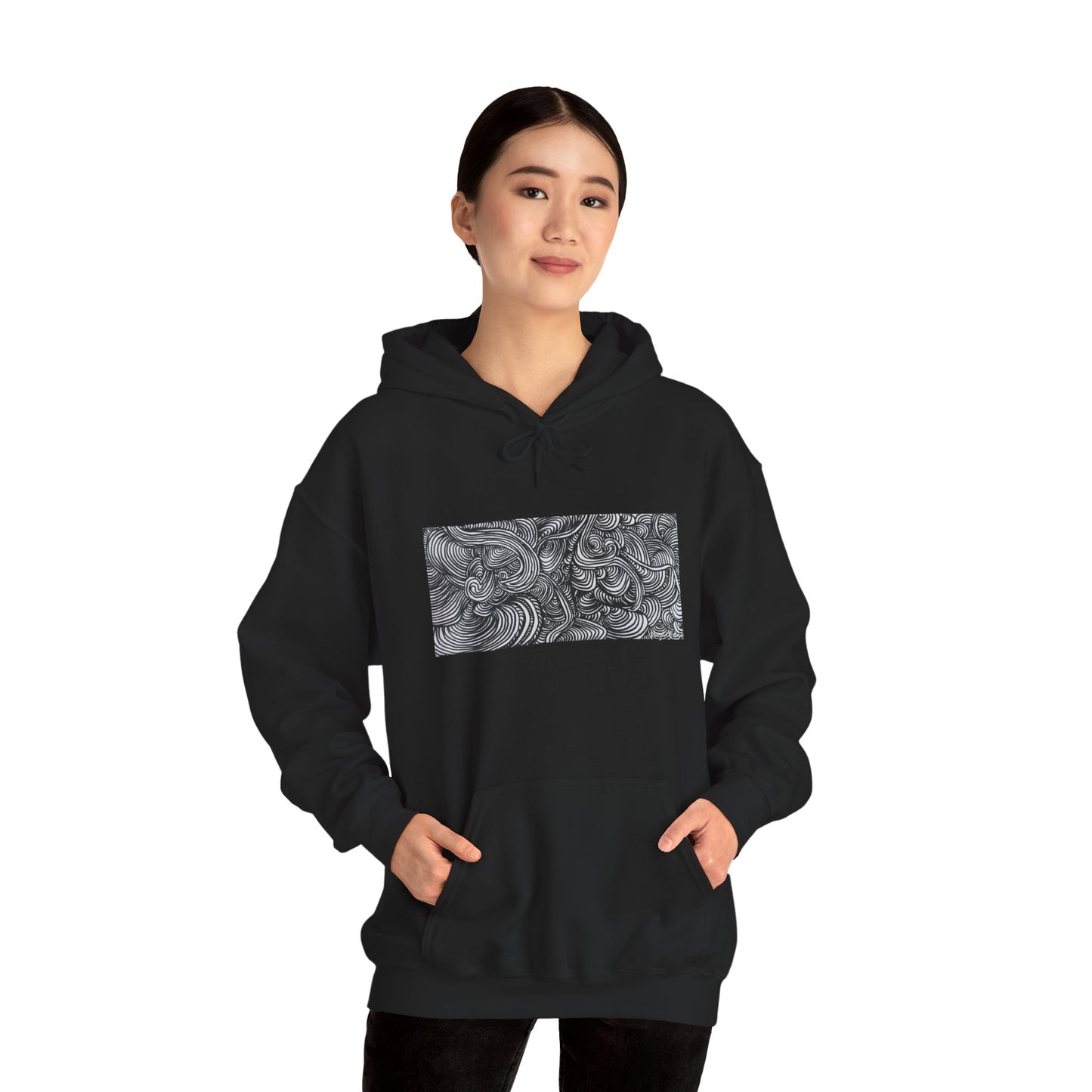 Unisex Heavy Blend™ Original Minimalist Line Art Midsize Print Hooded Sweatshirt - Liquid