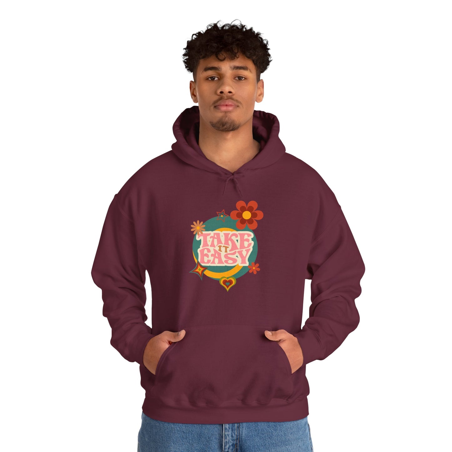 Unisex Heavy Blend™ Retro Vibes Take It Easy Hooded Sweatshirt