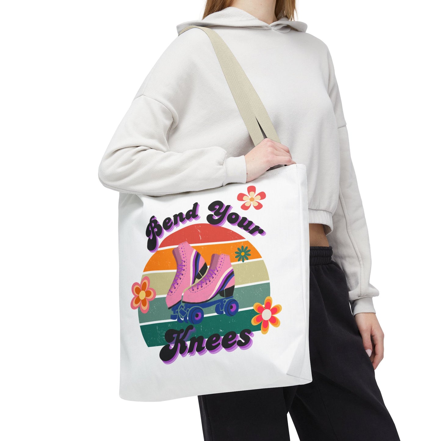 Unisex Retro Vibes Bend Your Knees Skate Day Tote Bag - White